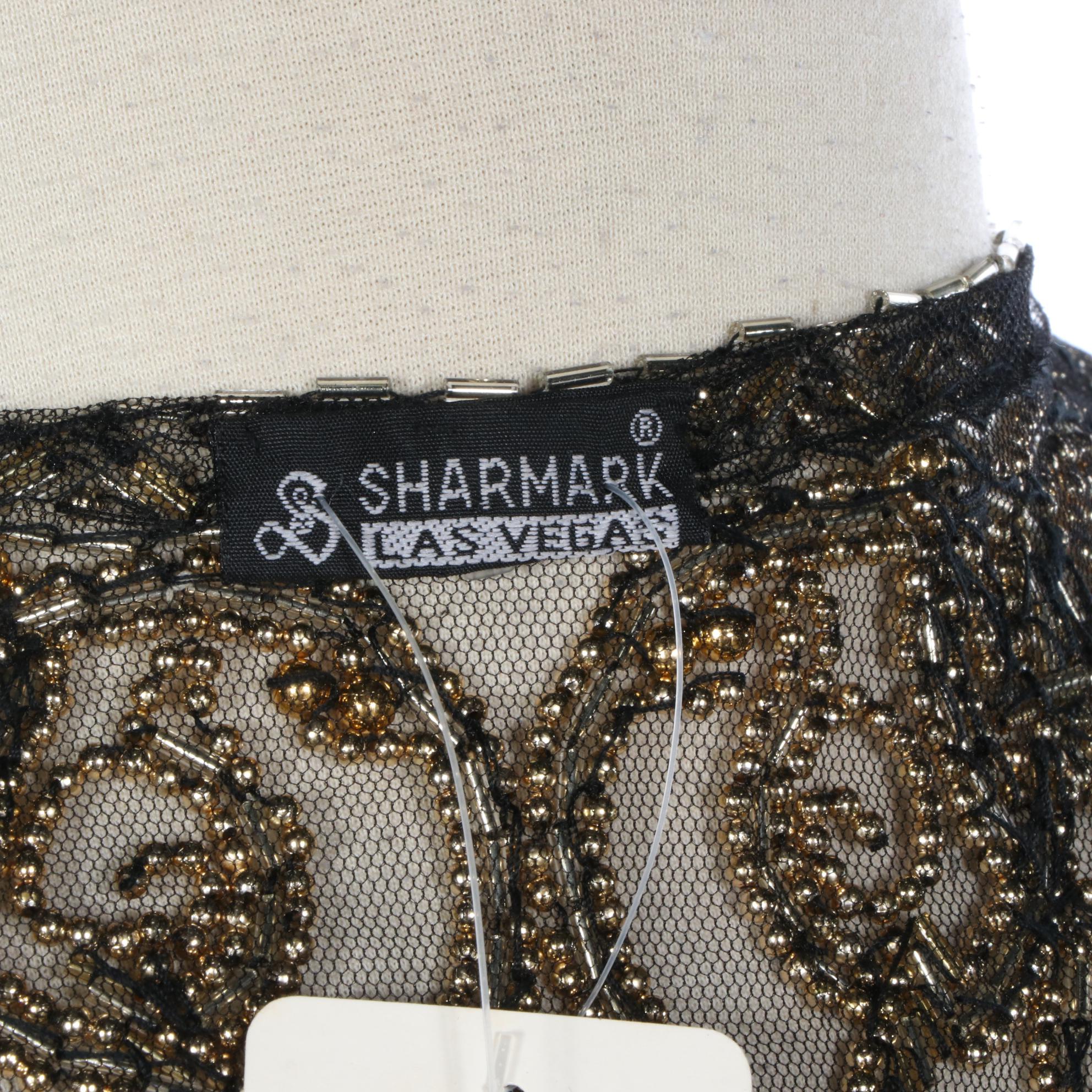 Sharmark Las Vegas "Celestial Stars" Beaded Fringe Nylon Mesh Scarf Shrug