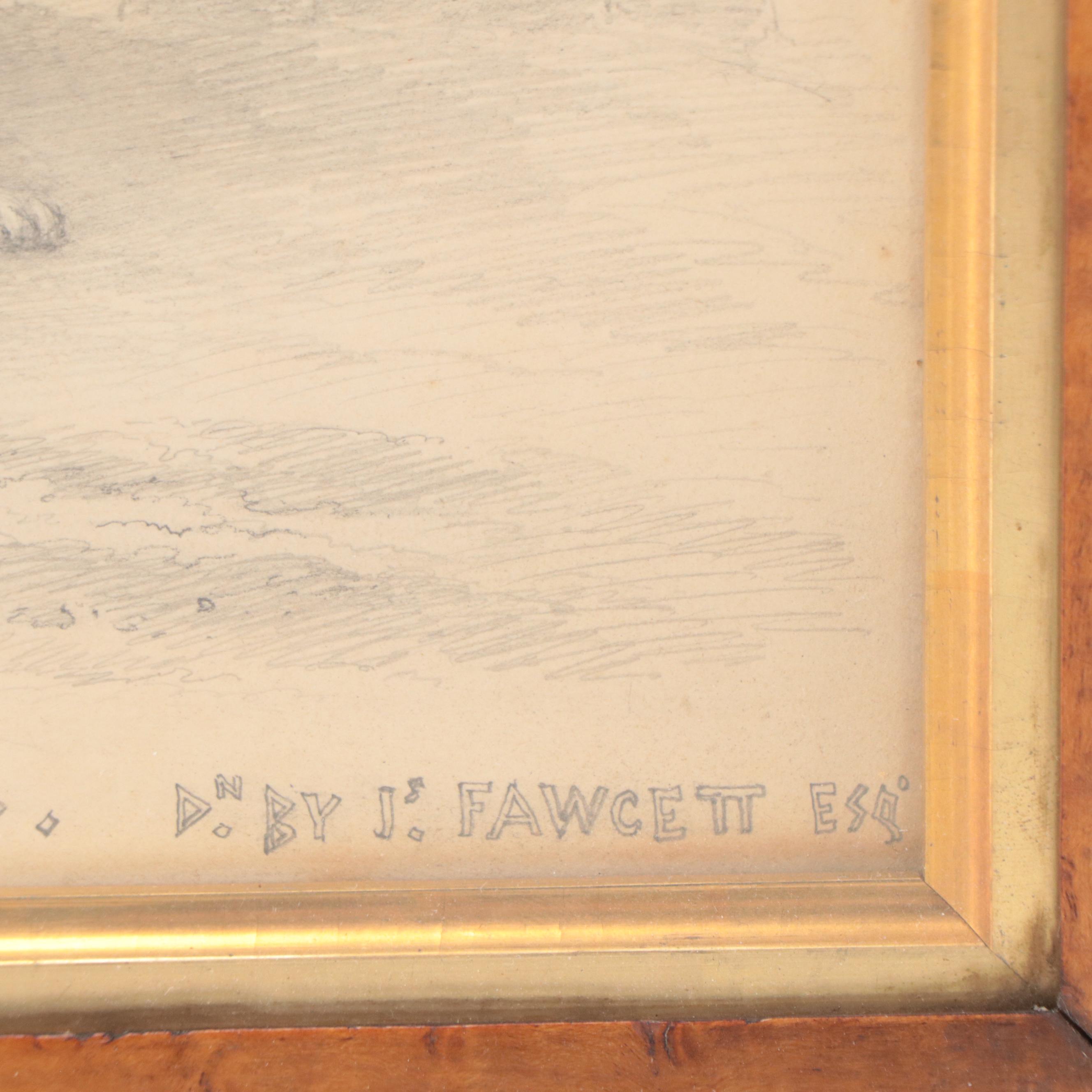 James Fawcett Graphite Drawing "Fury a Favorite Newfoundland," 1840