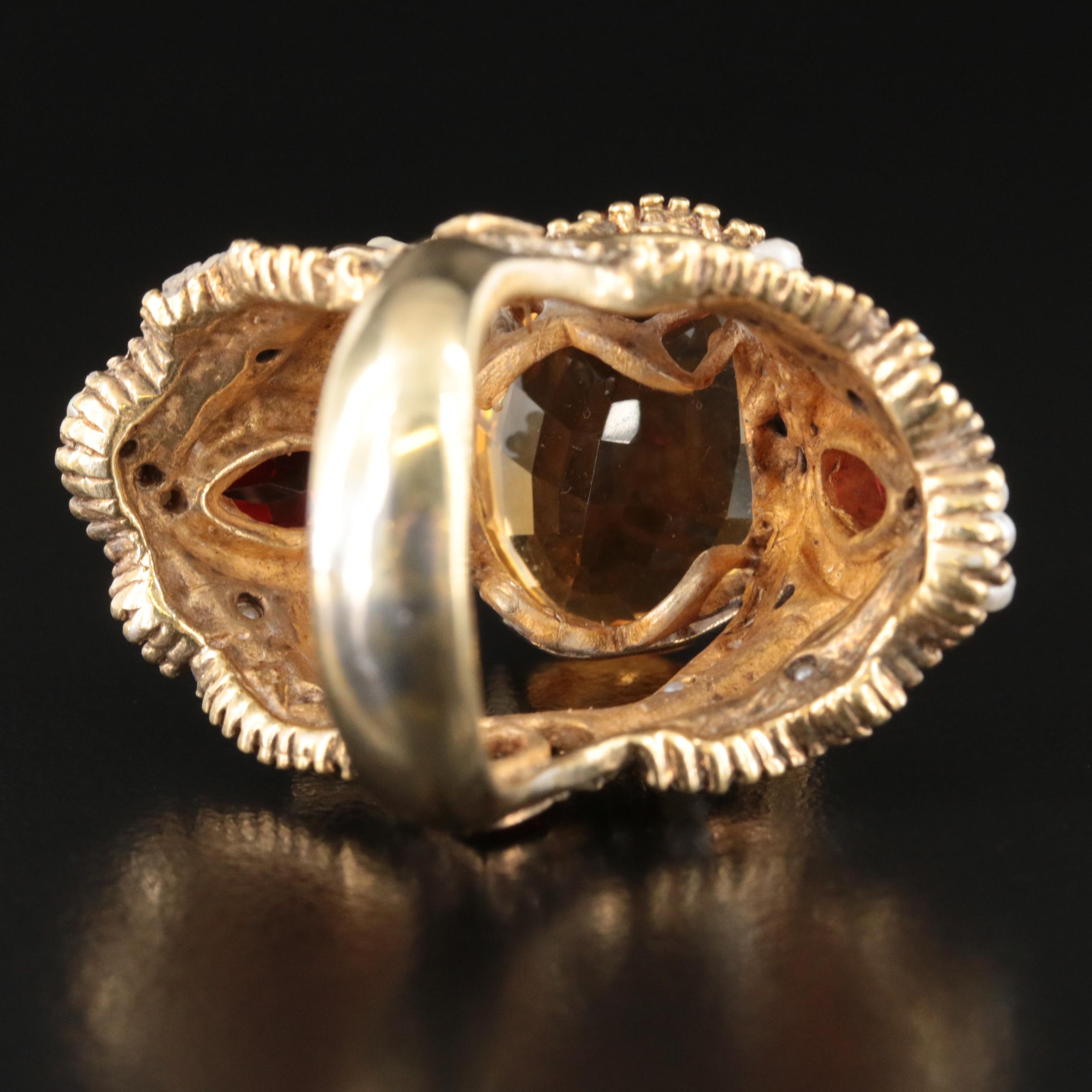 Sterling Citrine, Garnet and Faux Pearl Ring with GIA Report
