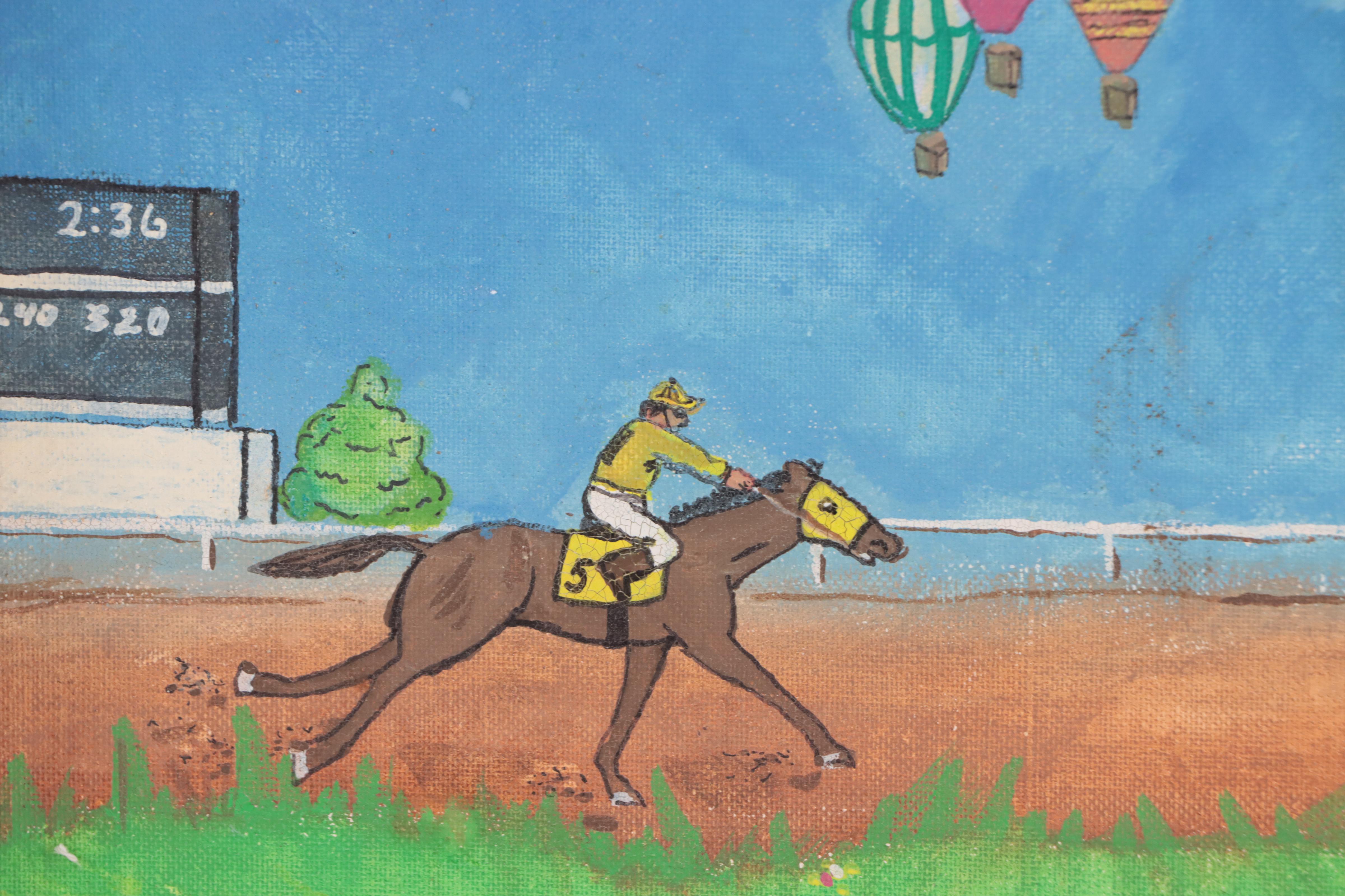 Ziegler Acrylic Painting of Horse Race, 1991