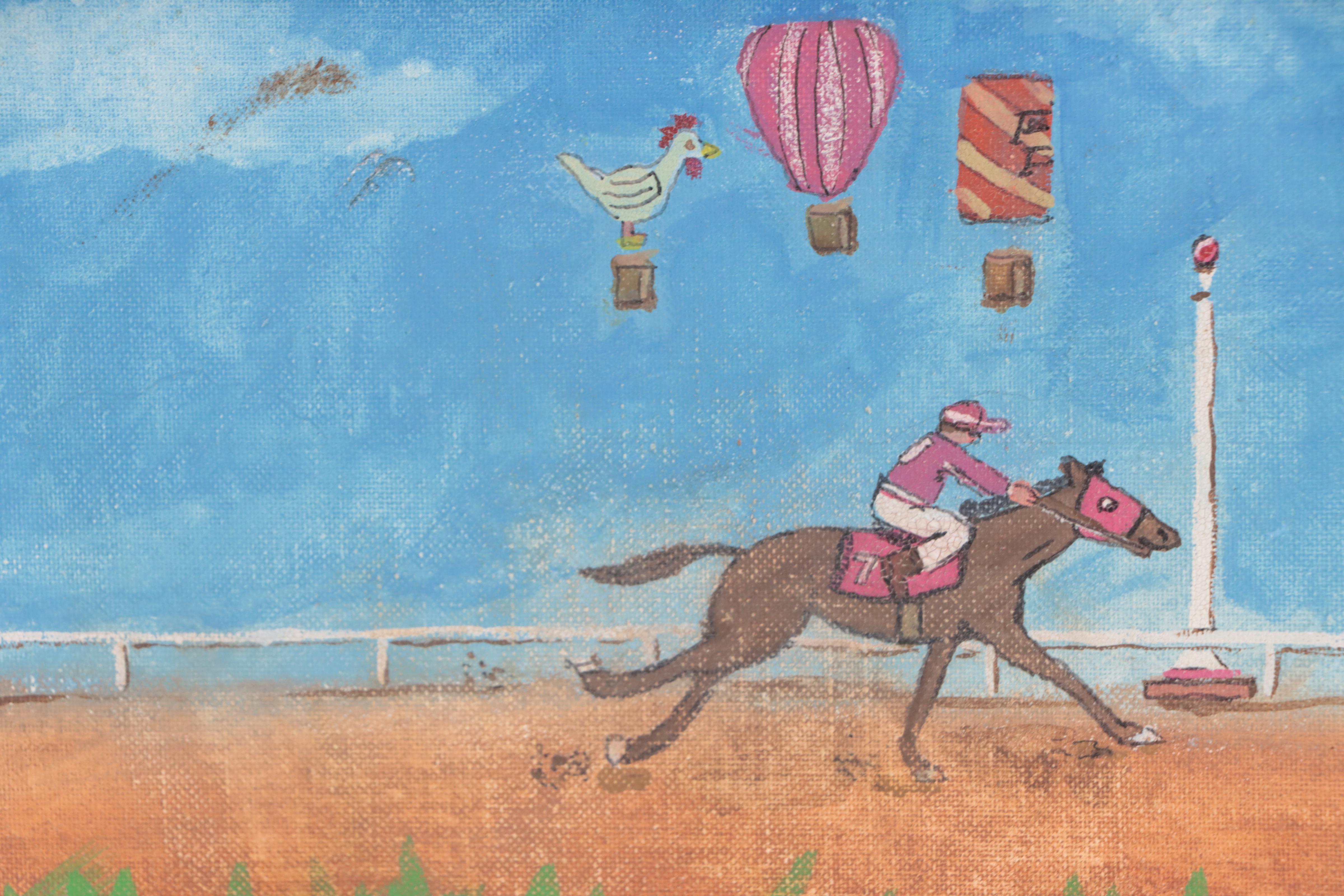 Ziegler Acrylic Painting of Horse Race, 1991