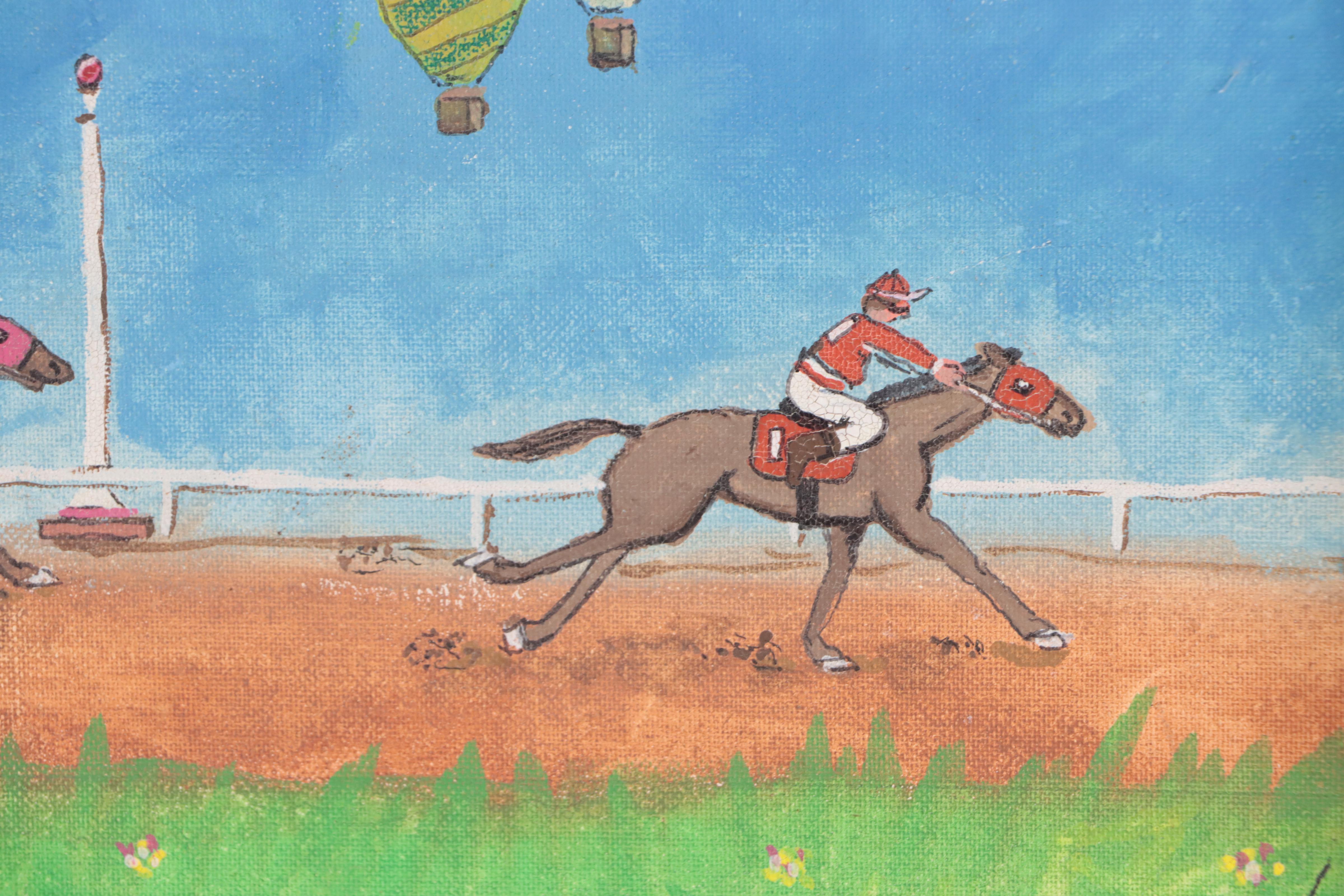 Ziegler Acrylic Painting of Horse Race, 1991