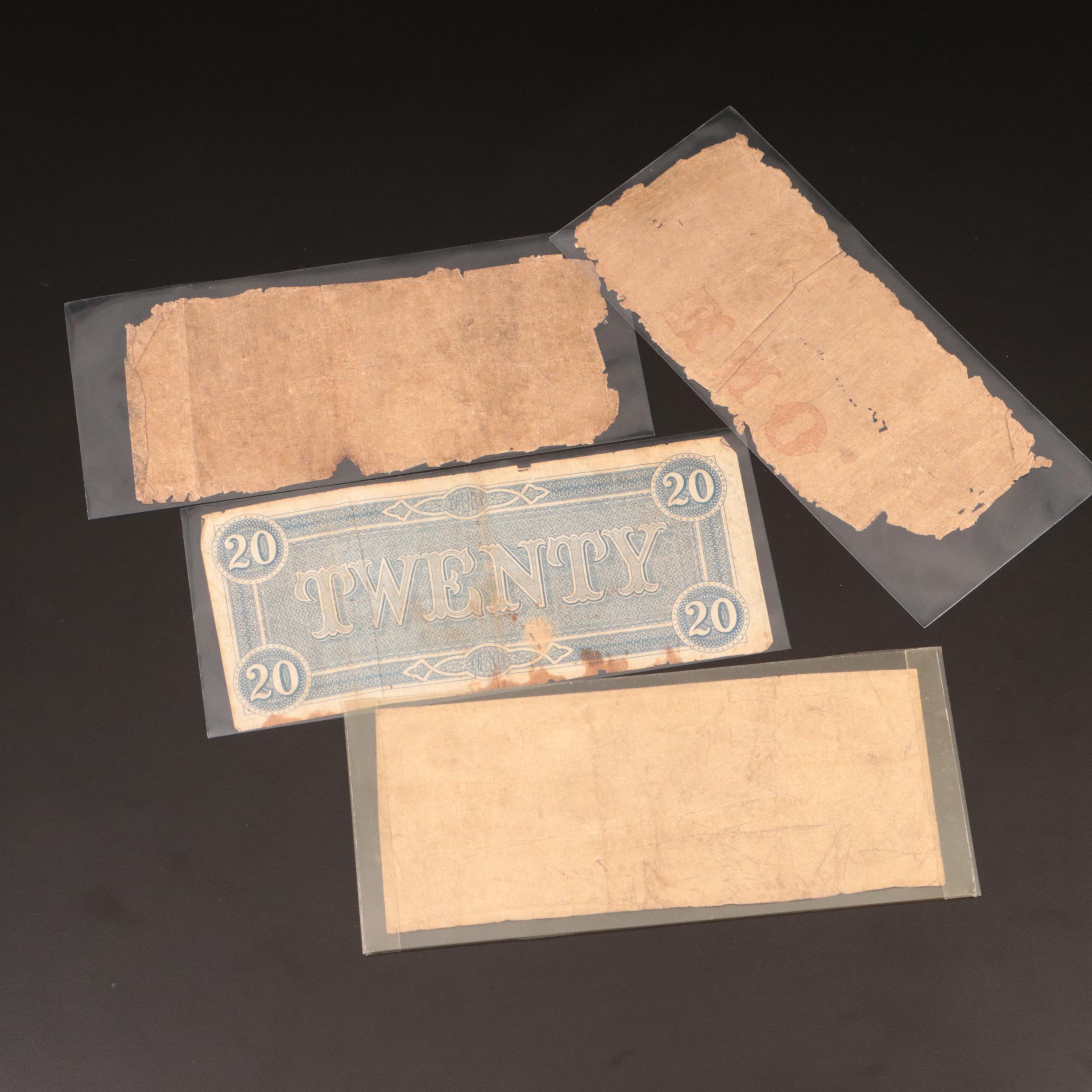 Group of Four Confederate and Obsolete Bank Notes