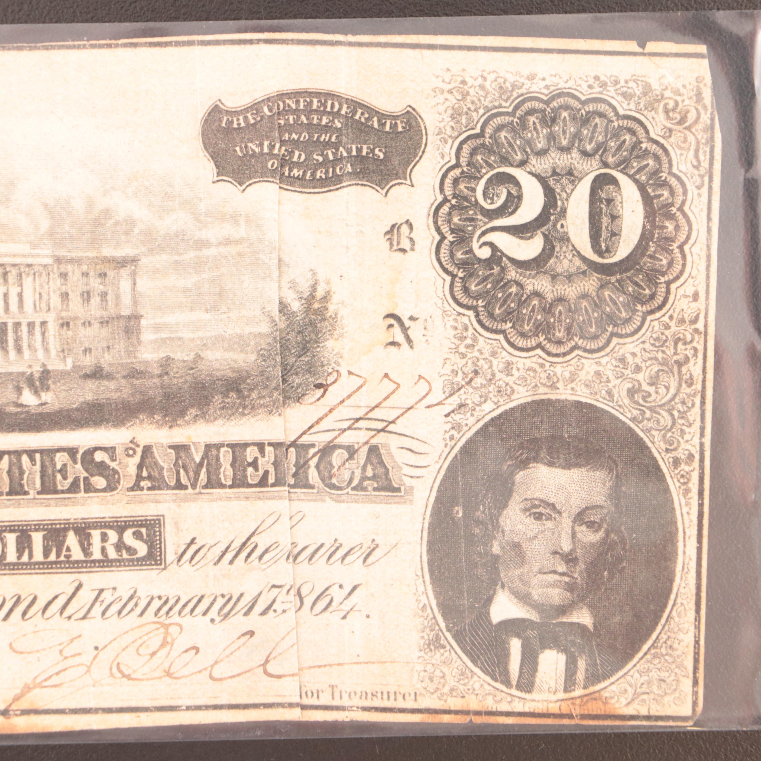 Group of Four Confederate and Obsolete Bank Notes