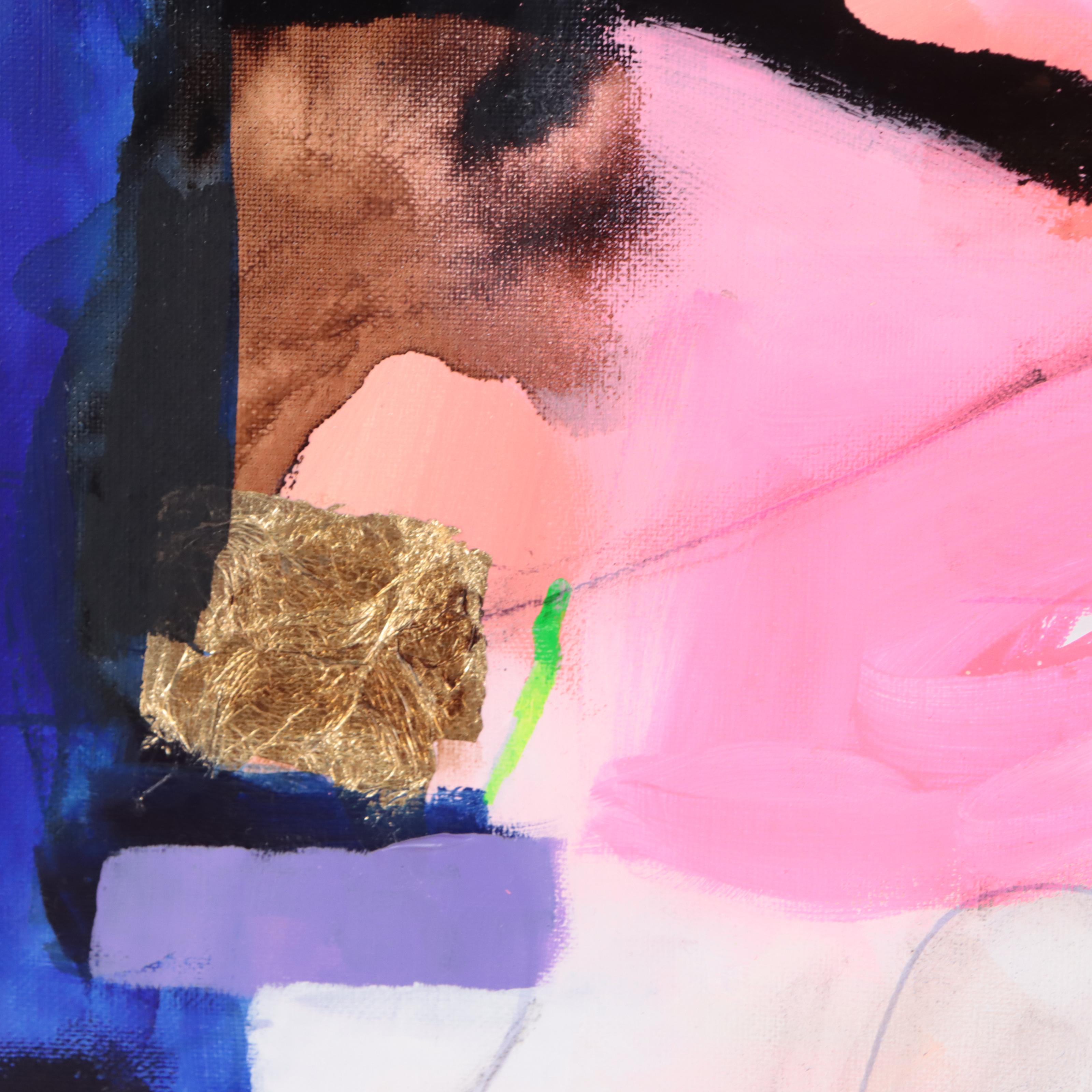 Milagros Pongo Mixed Media Painting "Last Quarter Moon," 21st Century