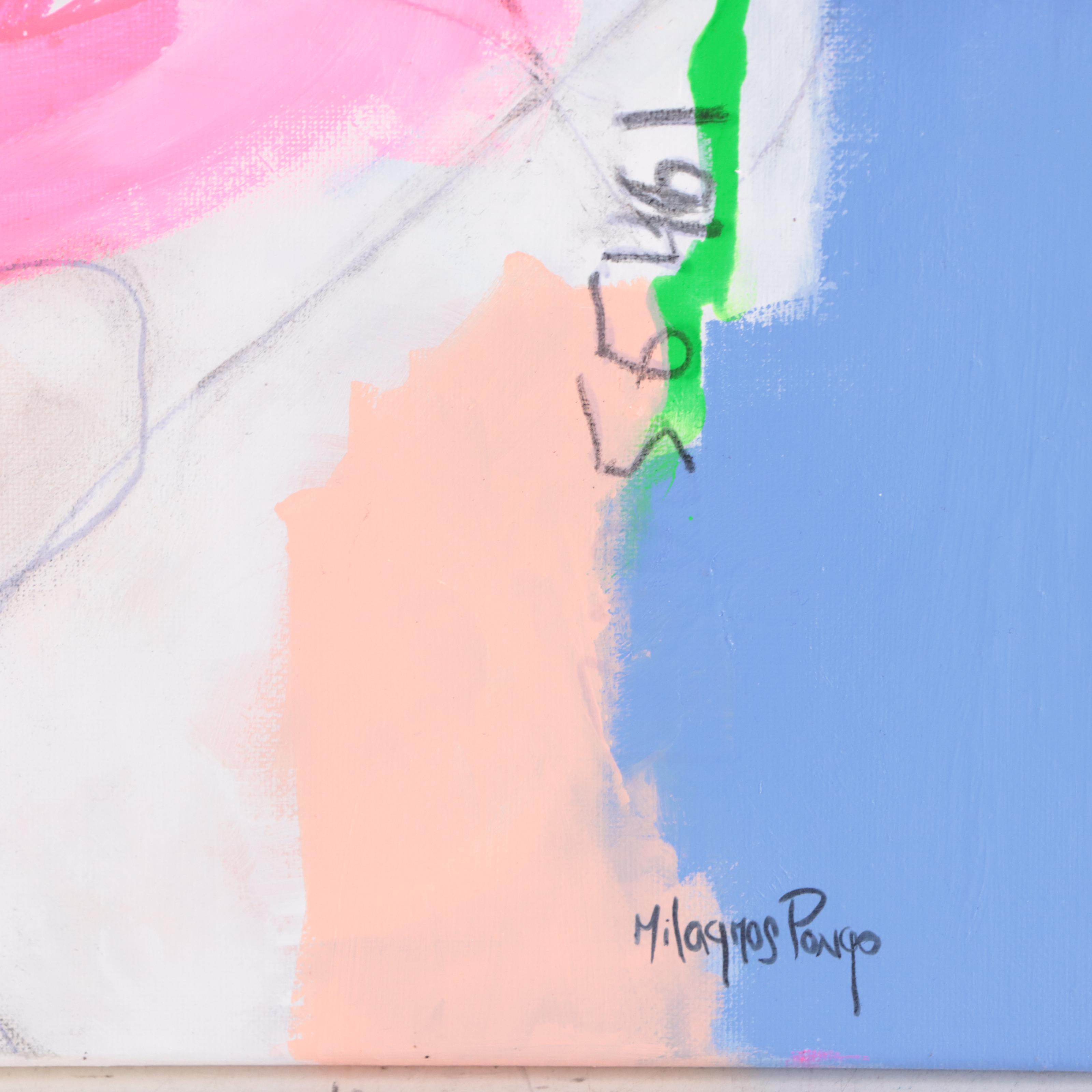 Milagros Pongo Mixed Media Painting "Last Quarter Moon," 21st Century