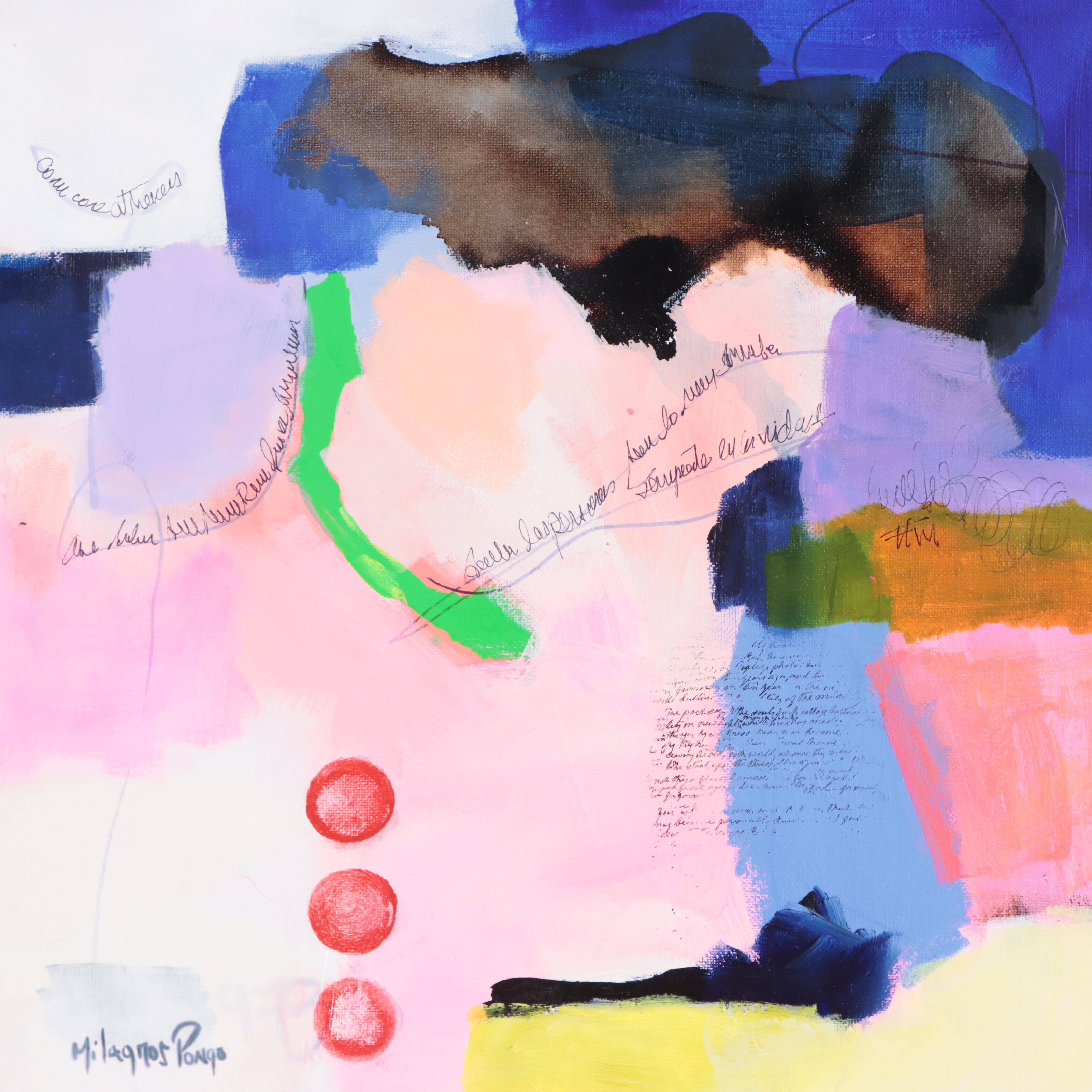 Milagros Pongo Mixed Media Painting "New Moon," 21st Century
