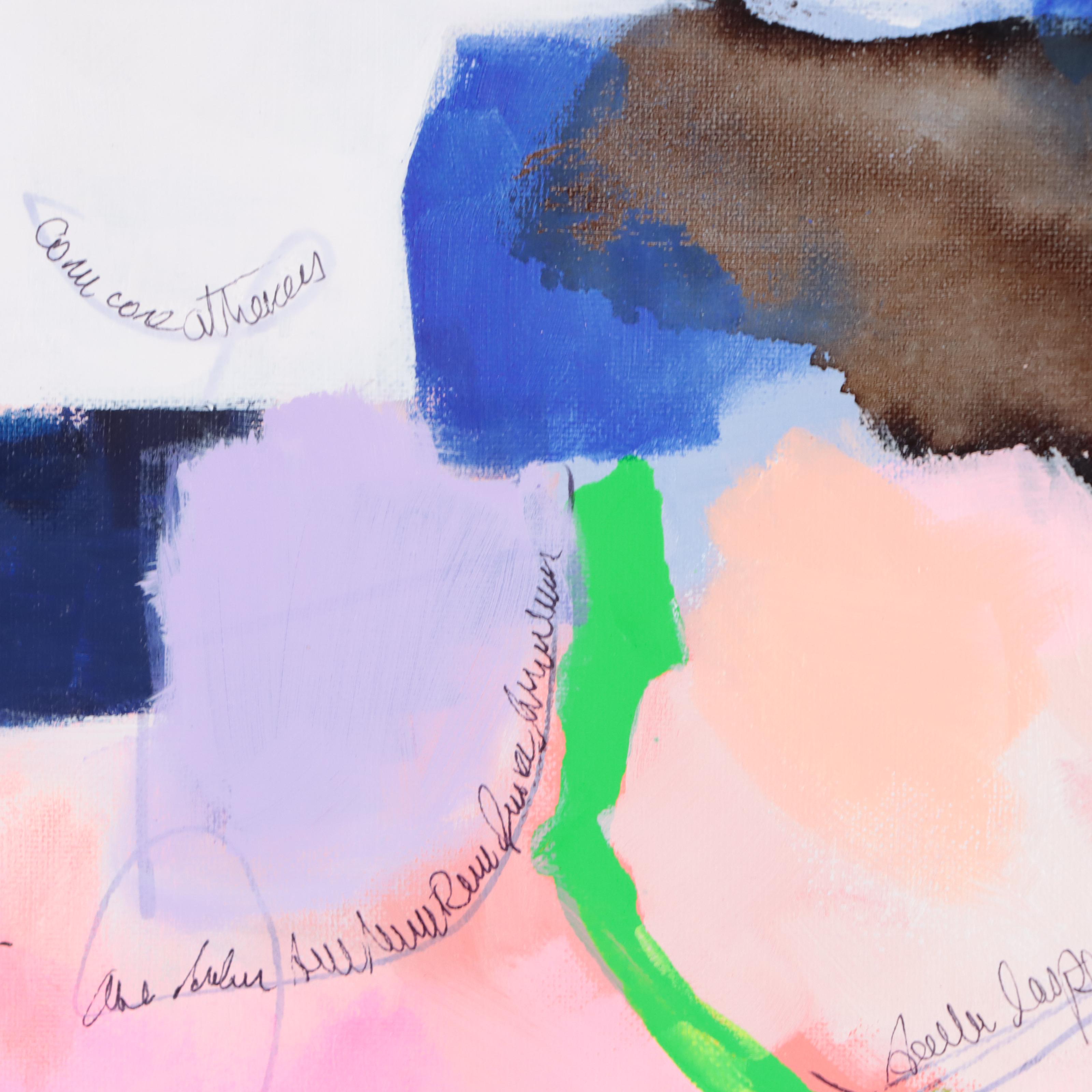 Milagros Pongo Mixed Media Painting "New Moon," 21st Century