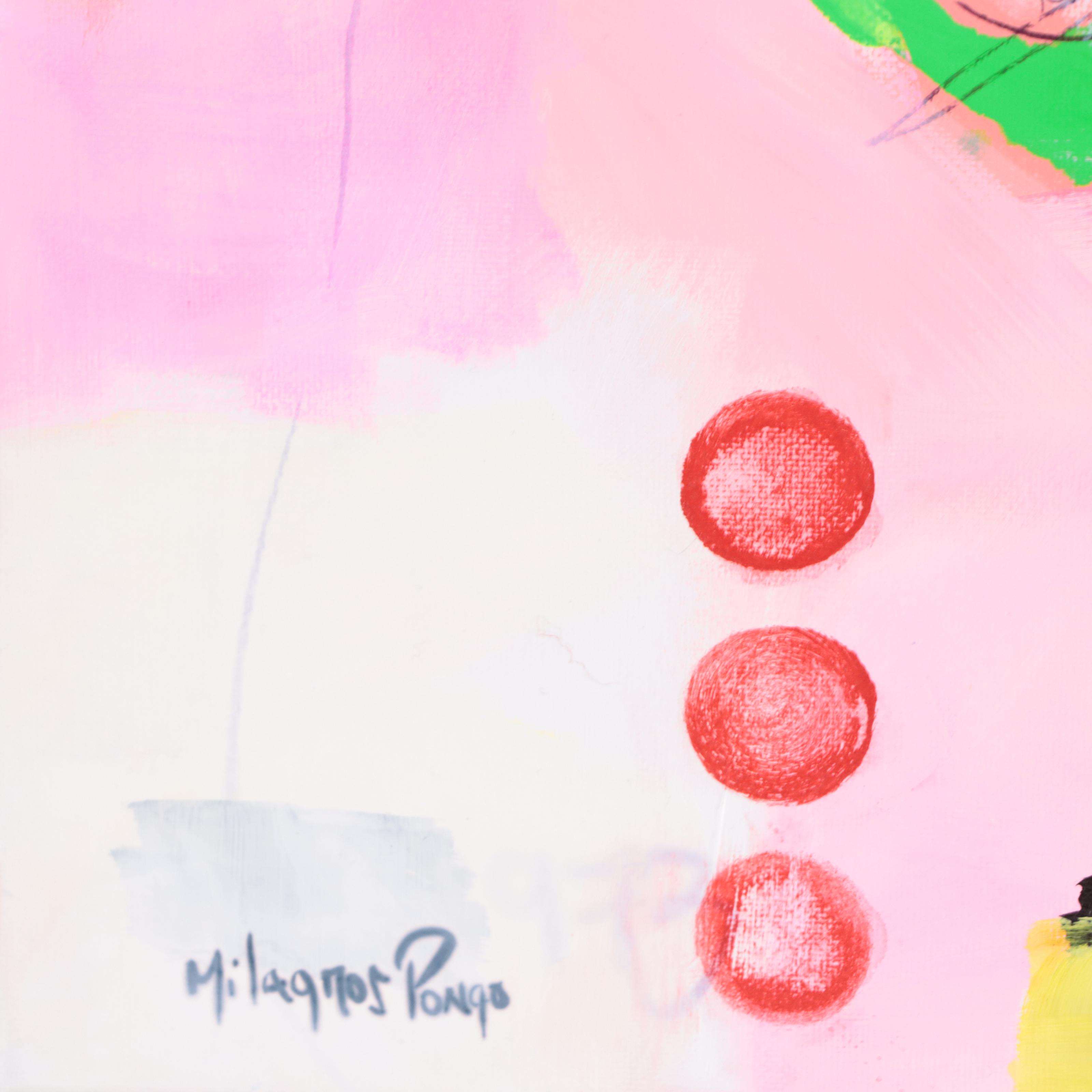 Milagros Pongo Mixed Media Painting "New Moon," 21st Century