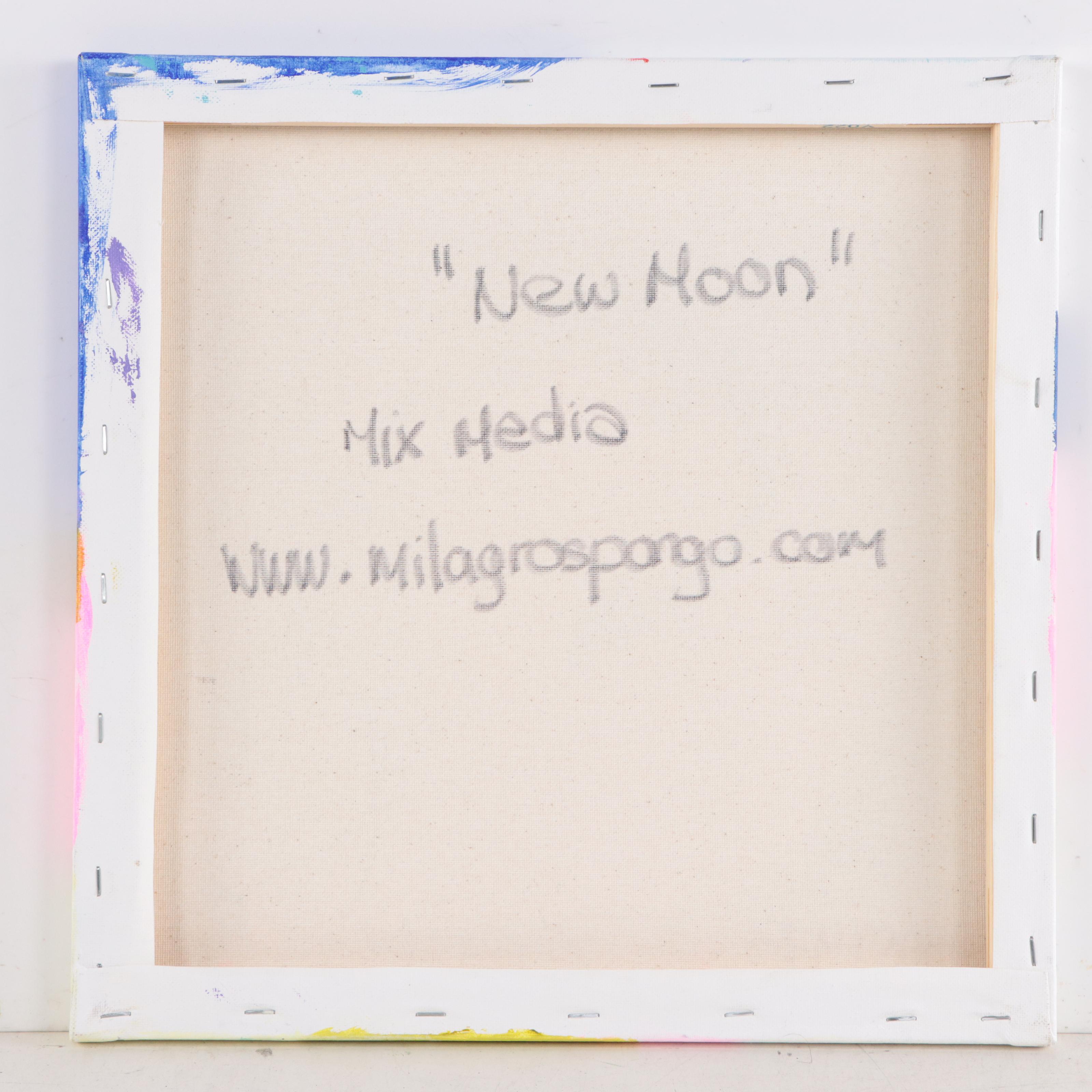 Milagros Pongo Mixed Media Painting "New Moon," 21st Century