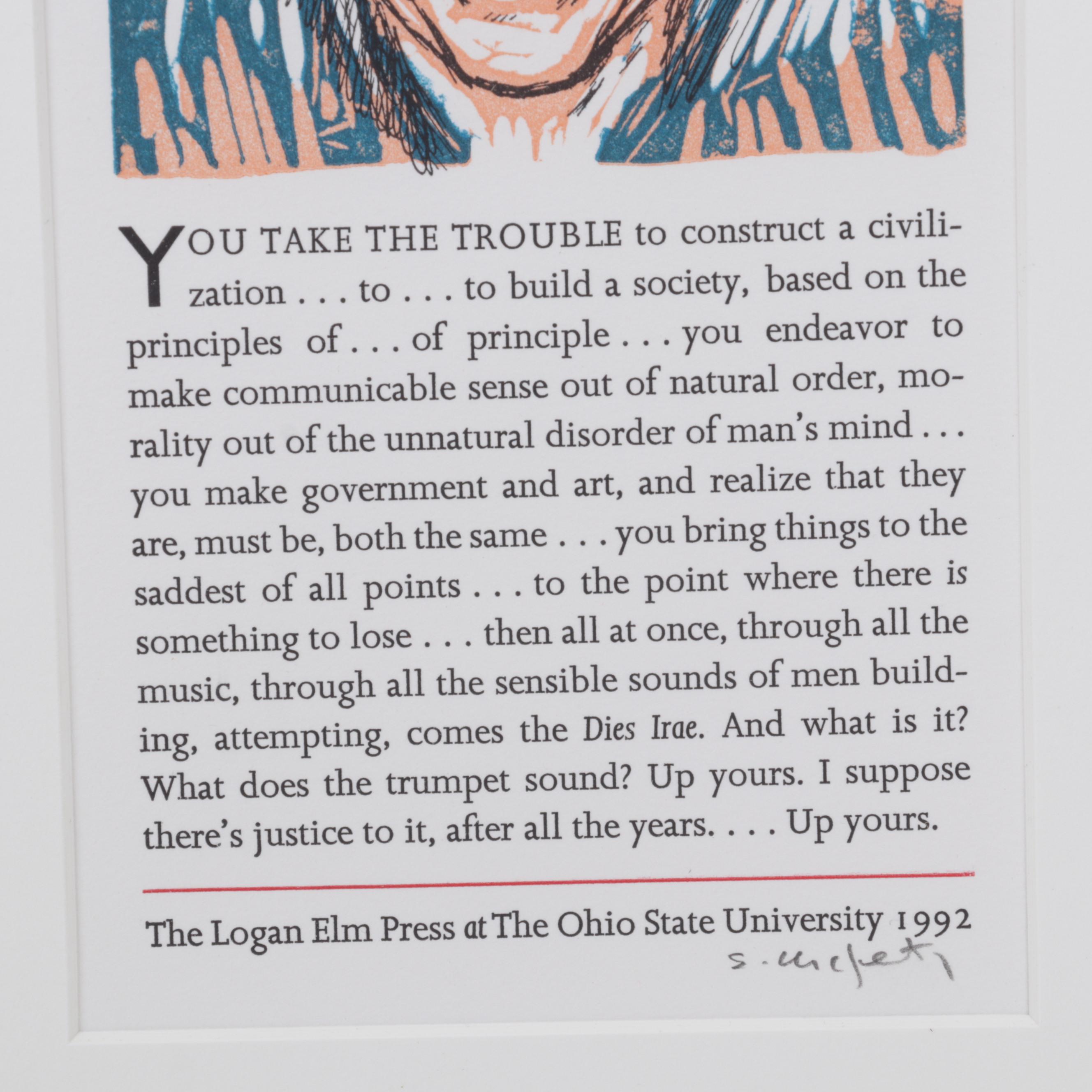 Sidney Chafetz Woodcut "Edward Albee," 1992