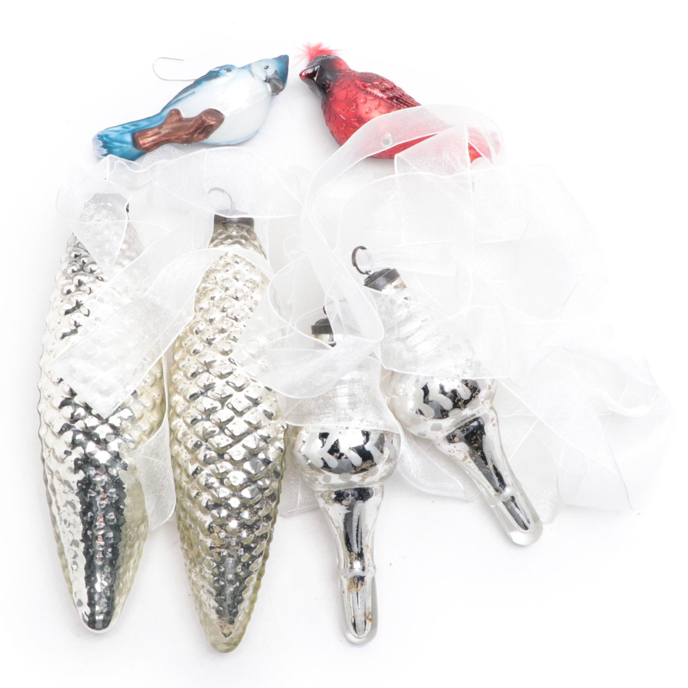 Bird, Pinecone, and Other Glass Christmas Ornaments