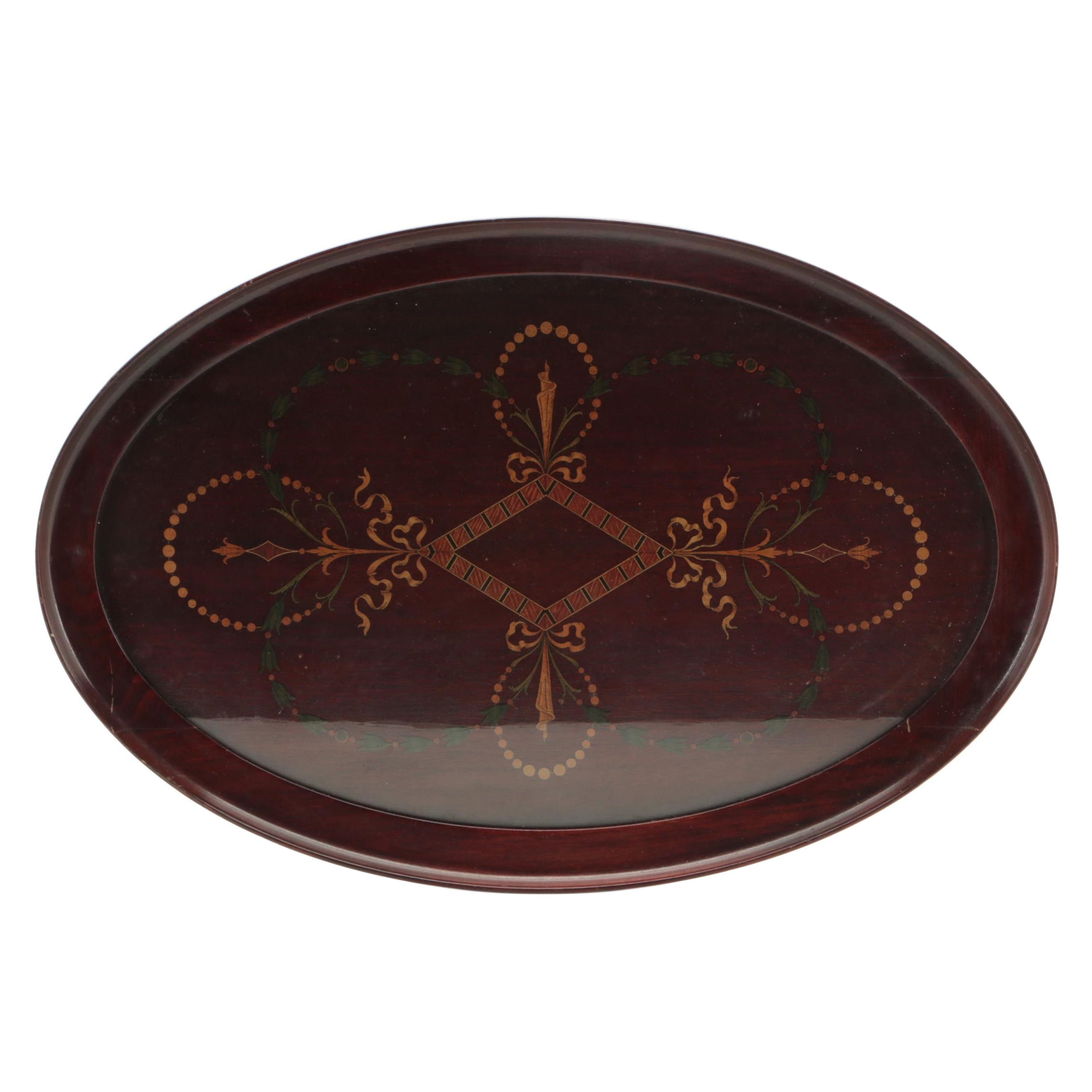 Royal Rochester Edwardian Style Mahogany and Marquetry Tray