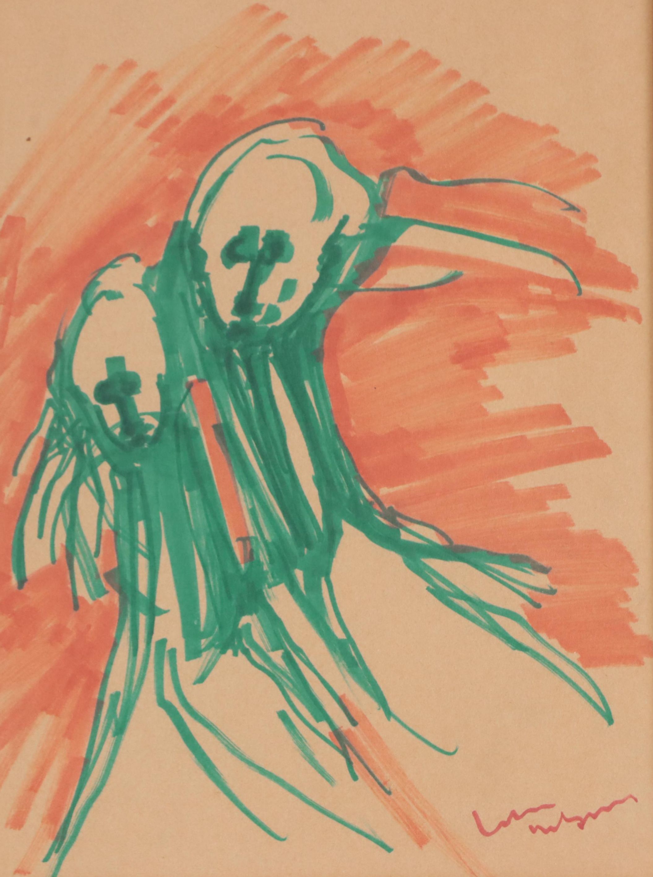 Ivan Wilson Abstract Ink Drawing, 1968