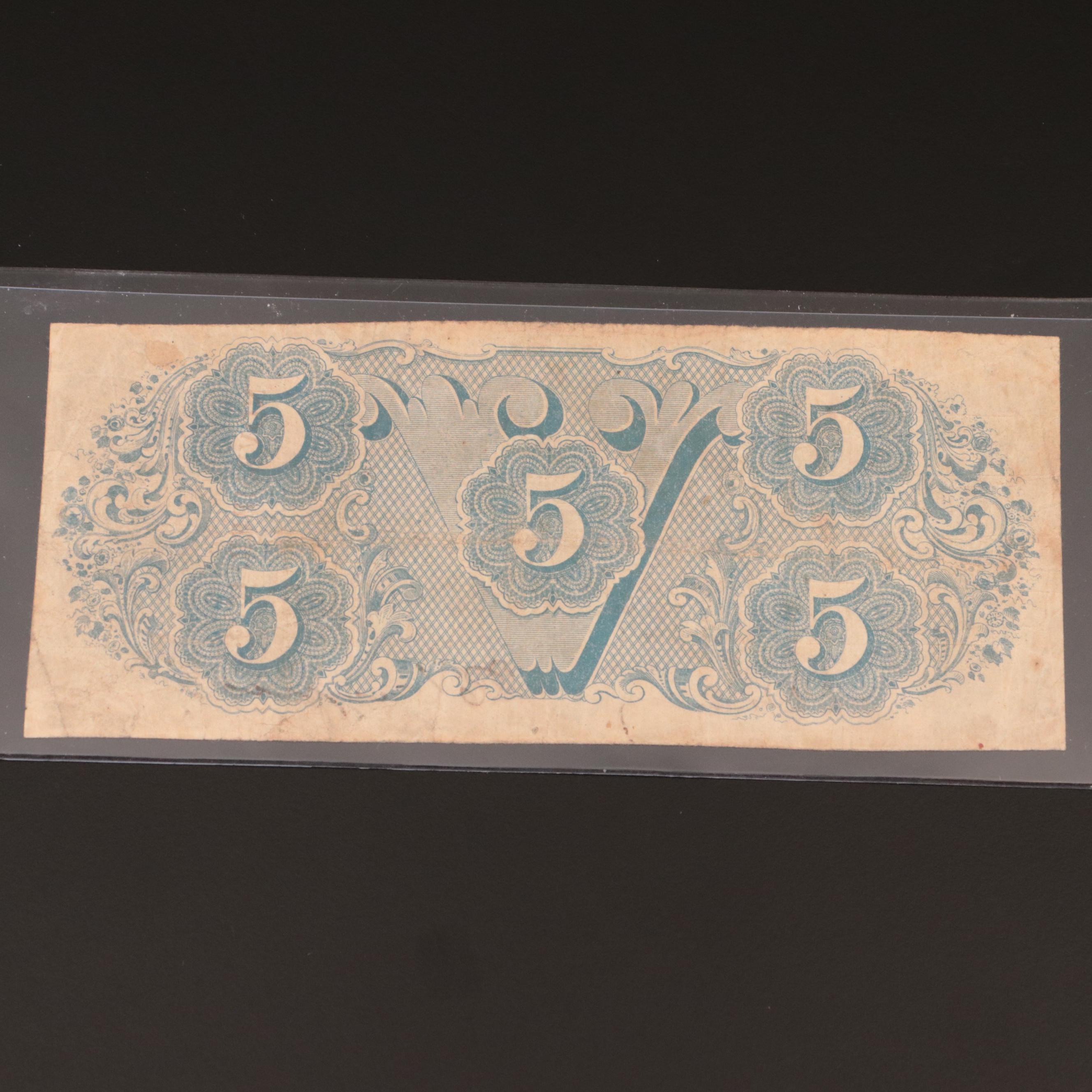 1863 Confederate States of America (CSA) $5 Banknote
