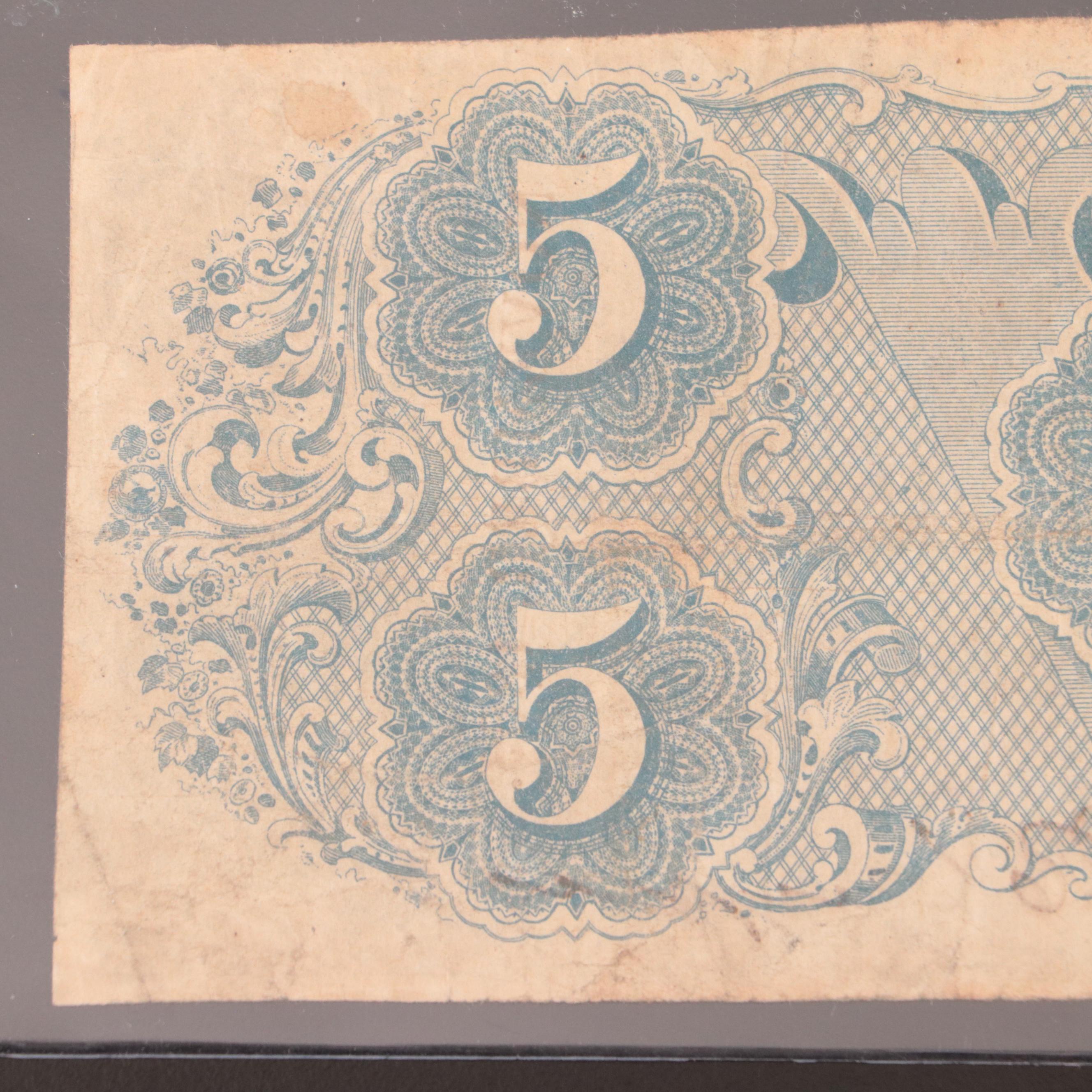 1863 Confederate States of America (CSA) $5 Banknote