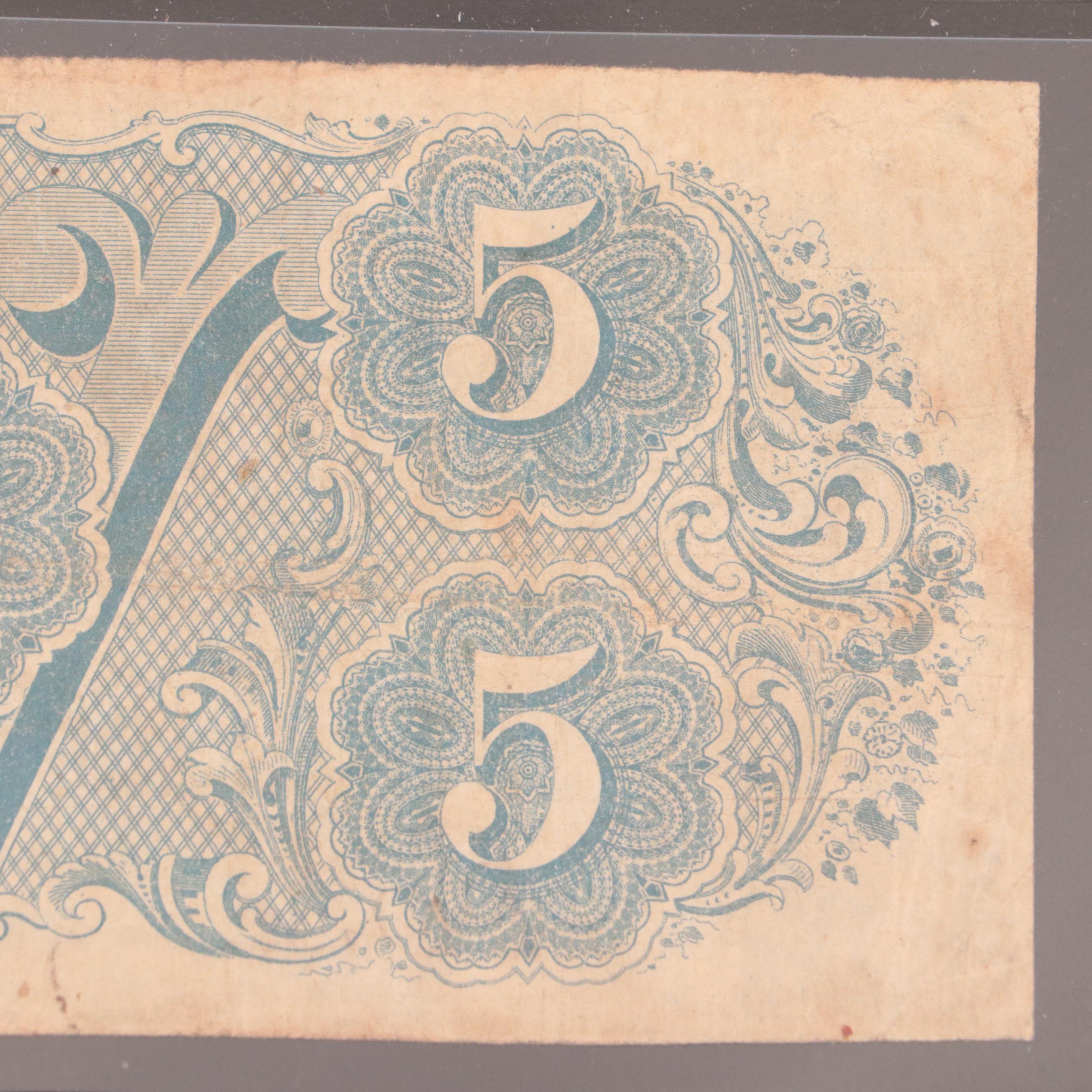 1863 Confederate States of America (CSA) $5 Banknote