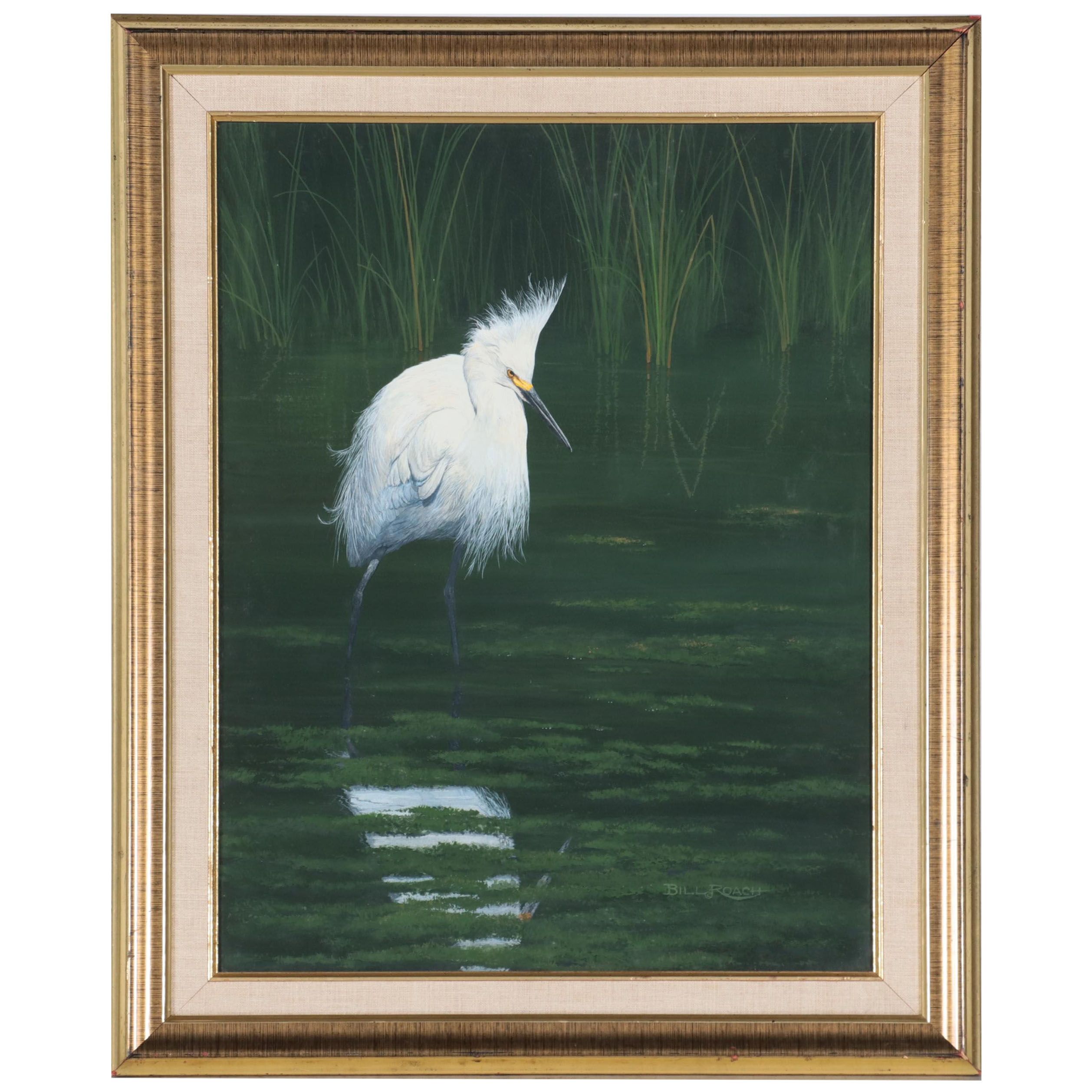 Bill Roach Watercolor Painting of Snowy Egret