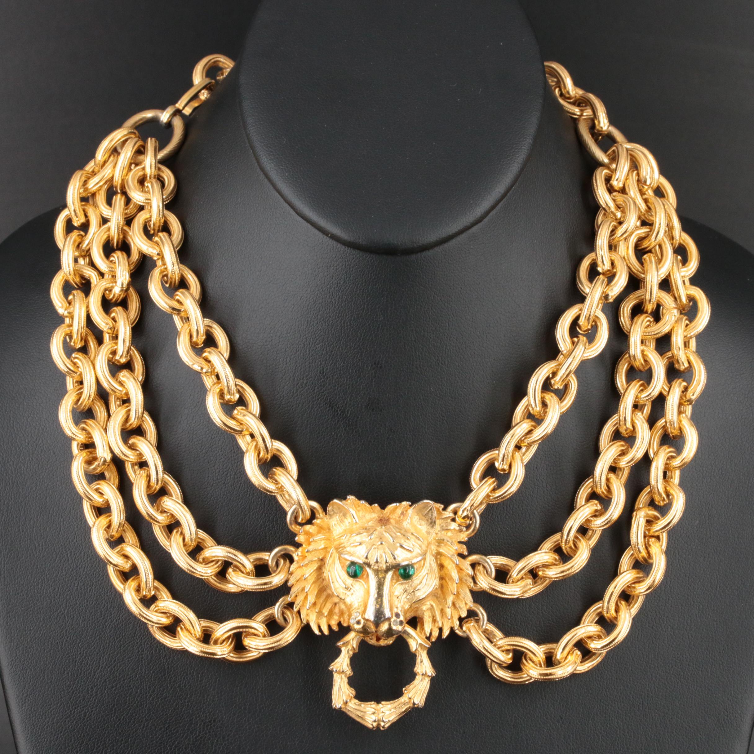 Vintage Pauline Rader Lion Door Knocker Necklace