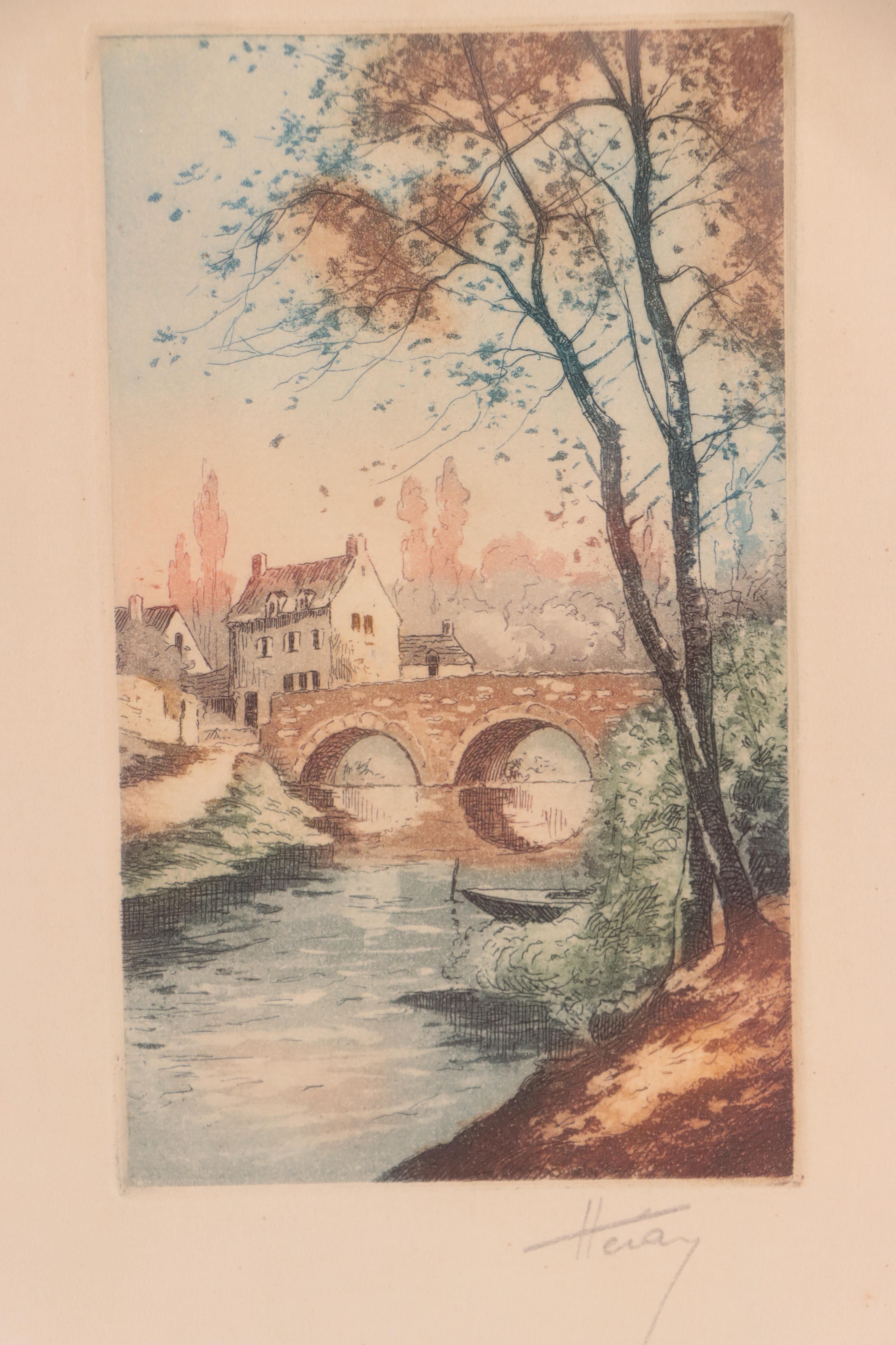 Village River Scene Etching With Aquatint