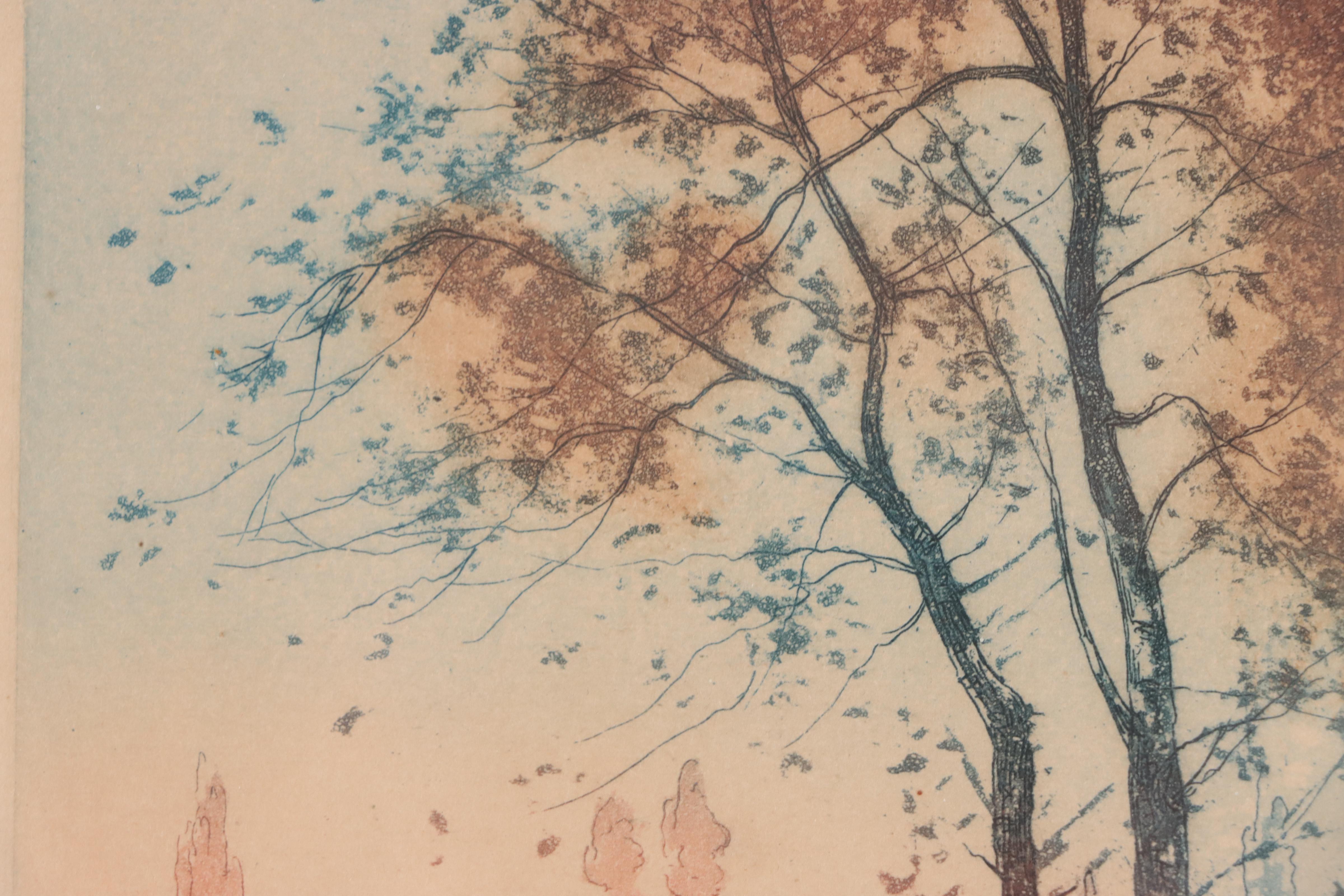 Village River Scene Etching With Aquatint