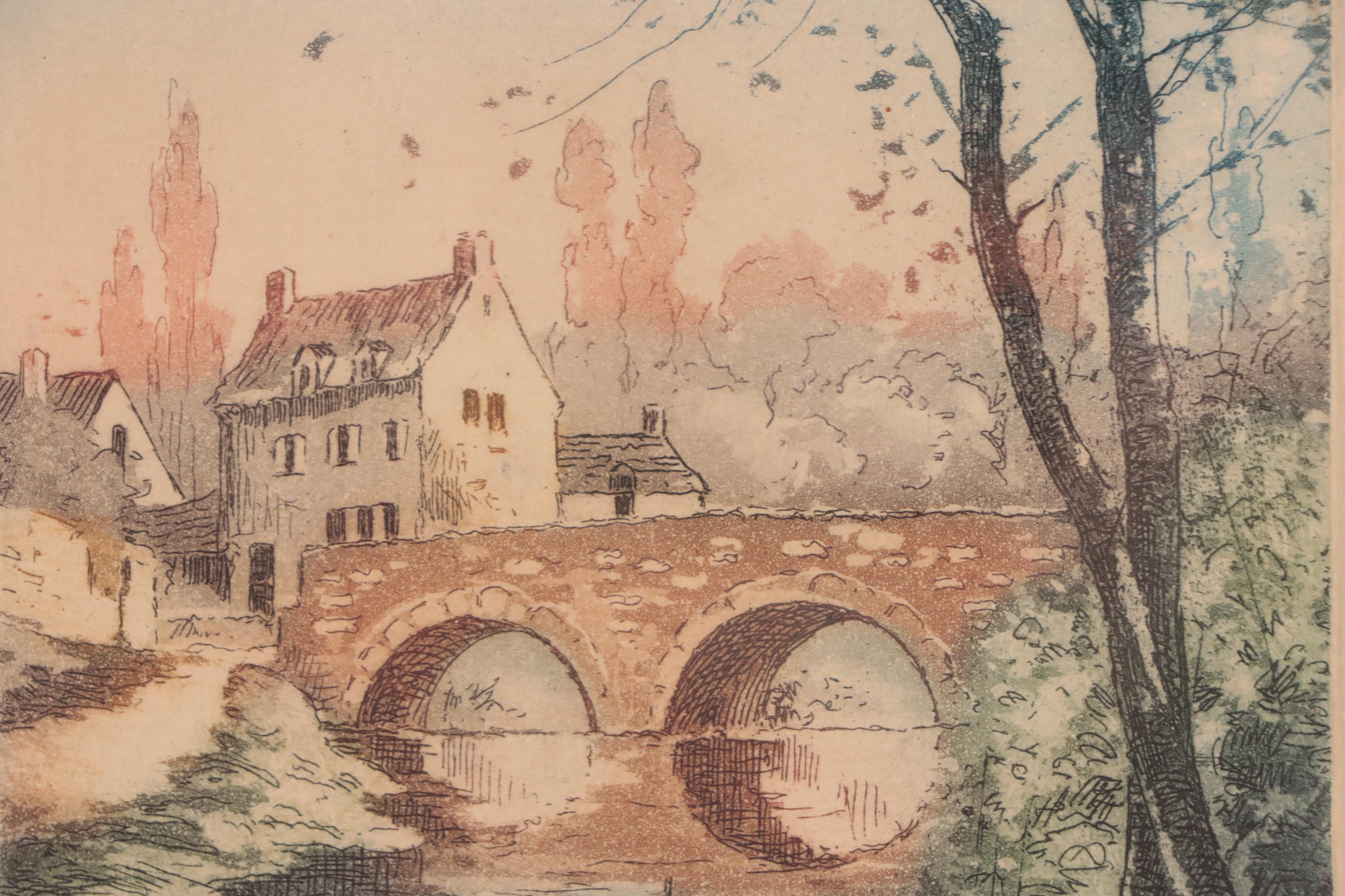 Village River Scene Etching With Aquatint