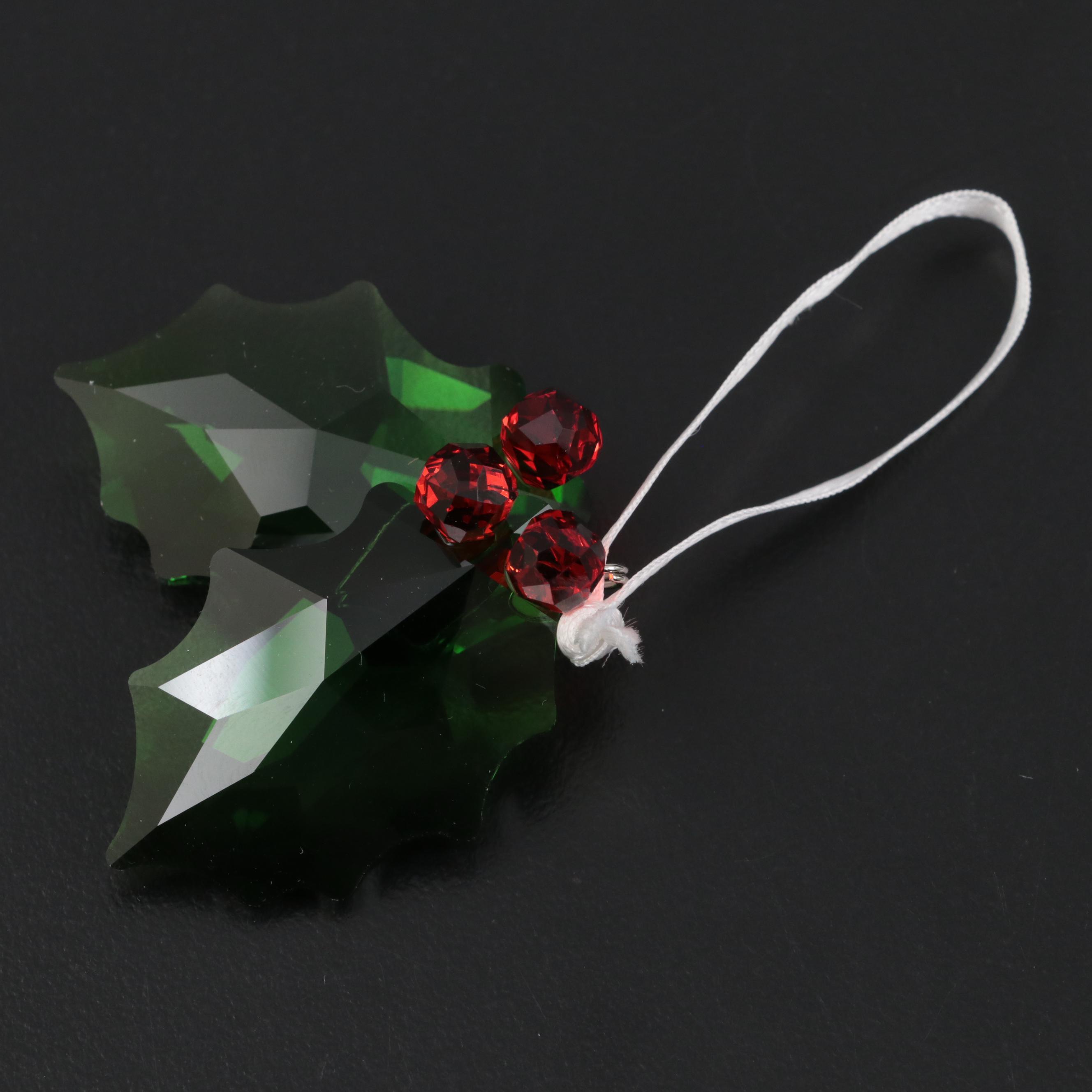 Swarovski Bear, Gingerbread Man, Stocking, and Holly Crystal Ornaments