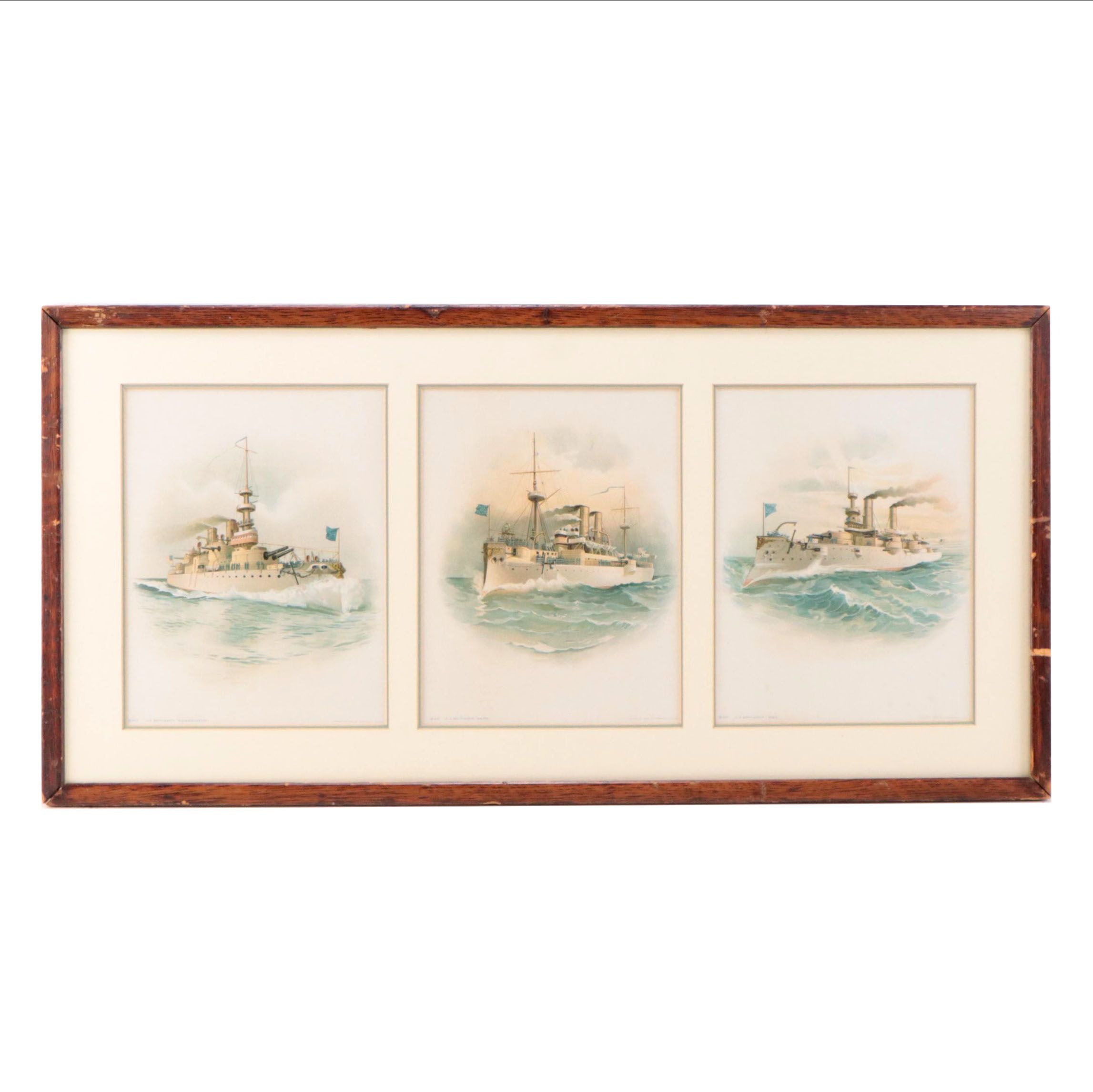 Koerner & Hayes Chromolithograph of Battleships, Circa 1898