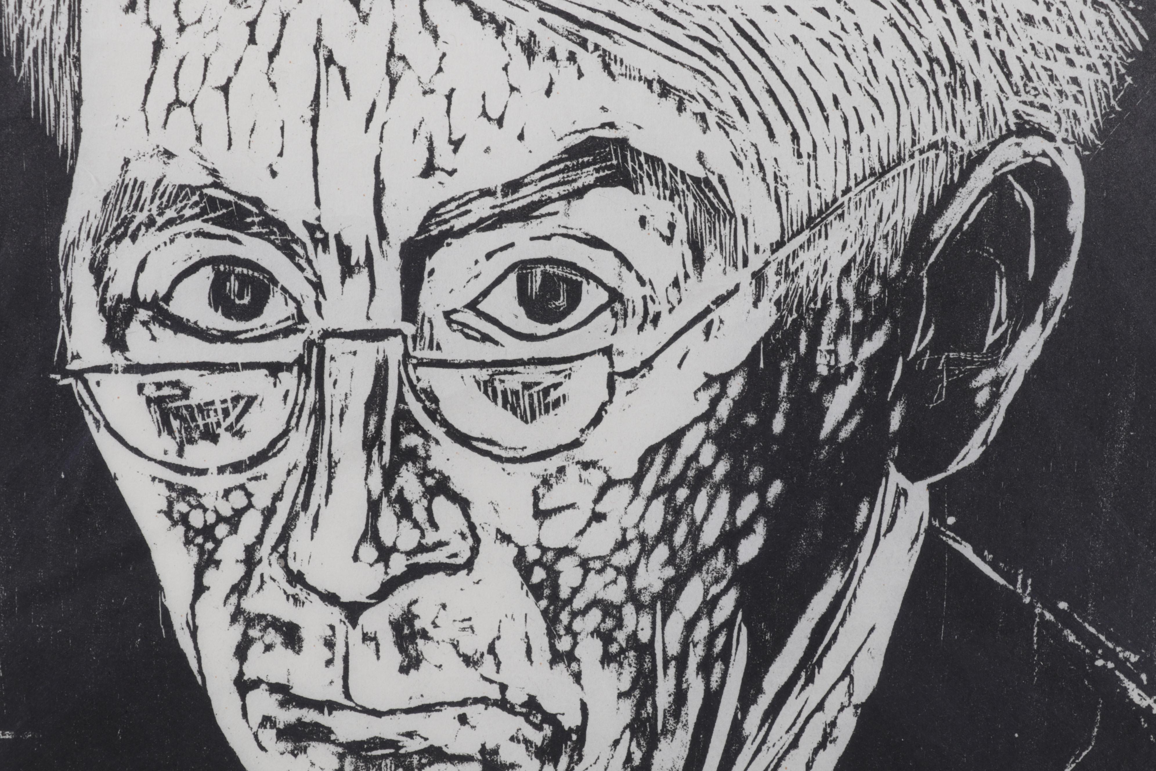 Sidney Chafetz Portrait Woodcut "Herbert Read," 1963