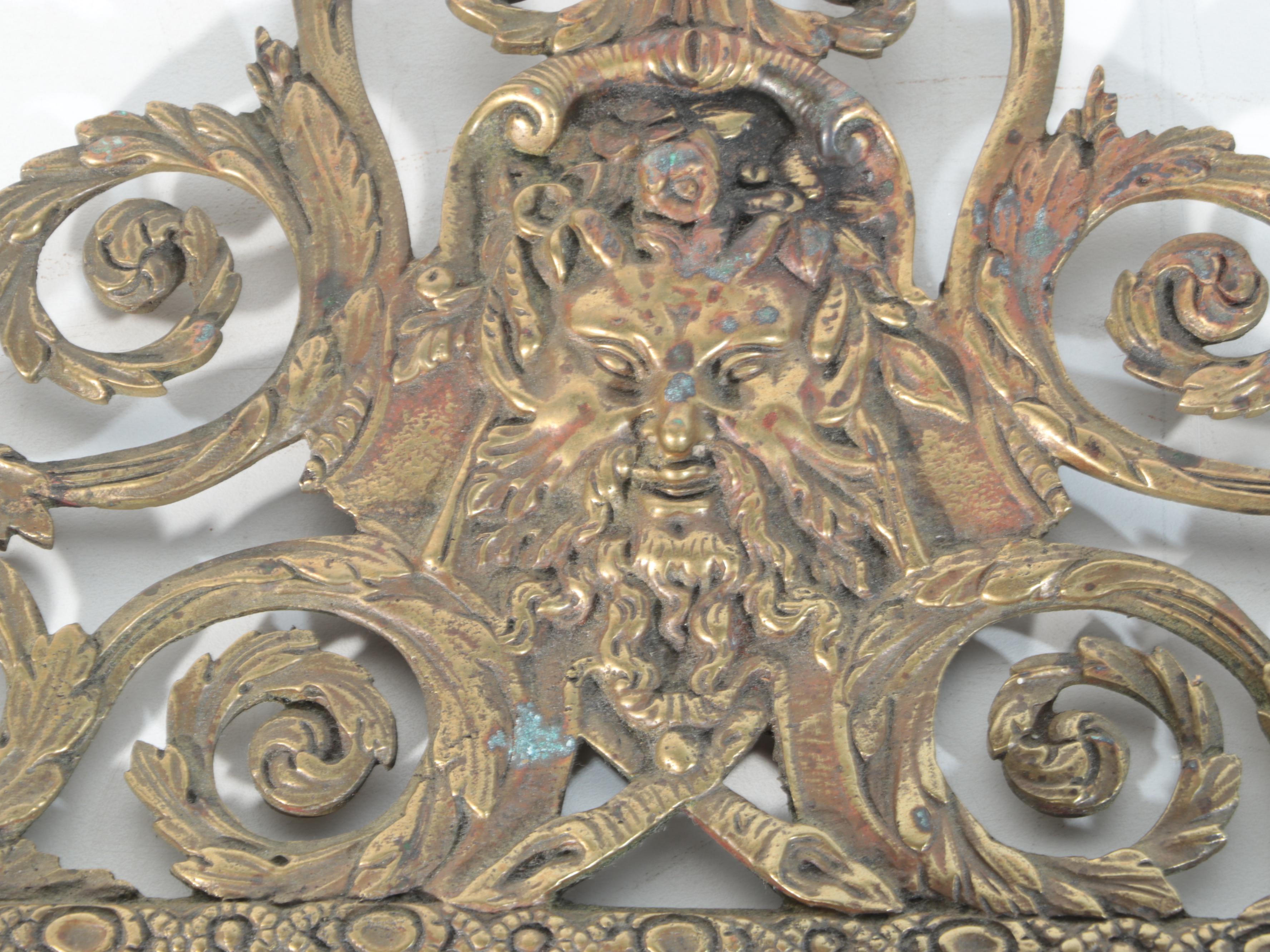 French Rococo Style Brass Wall Mirror with Five Candle Arms, Antique