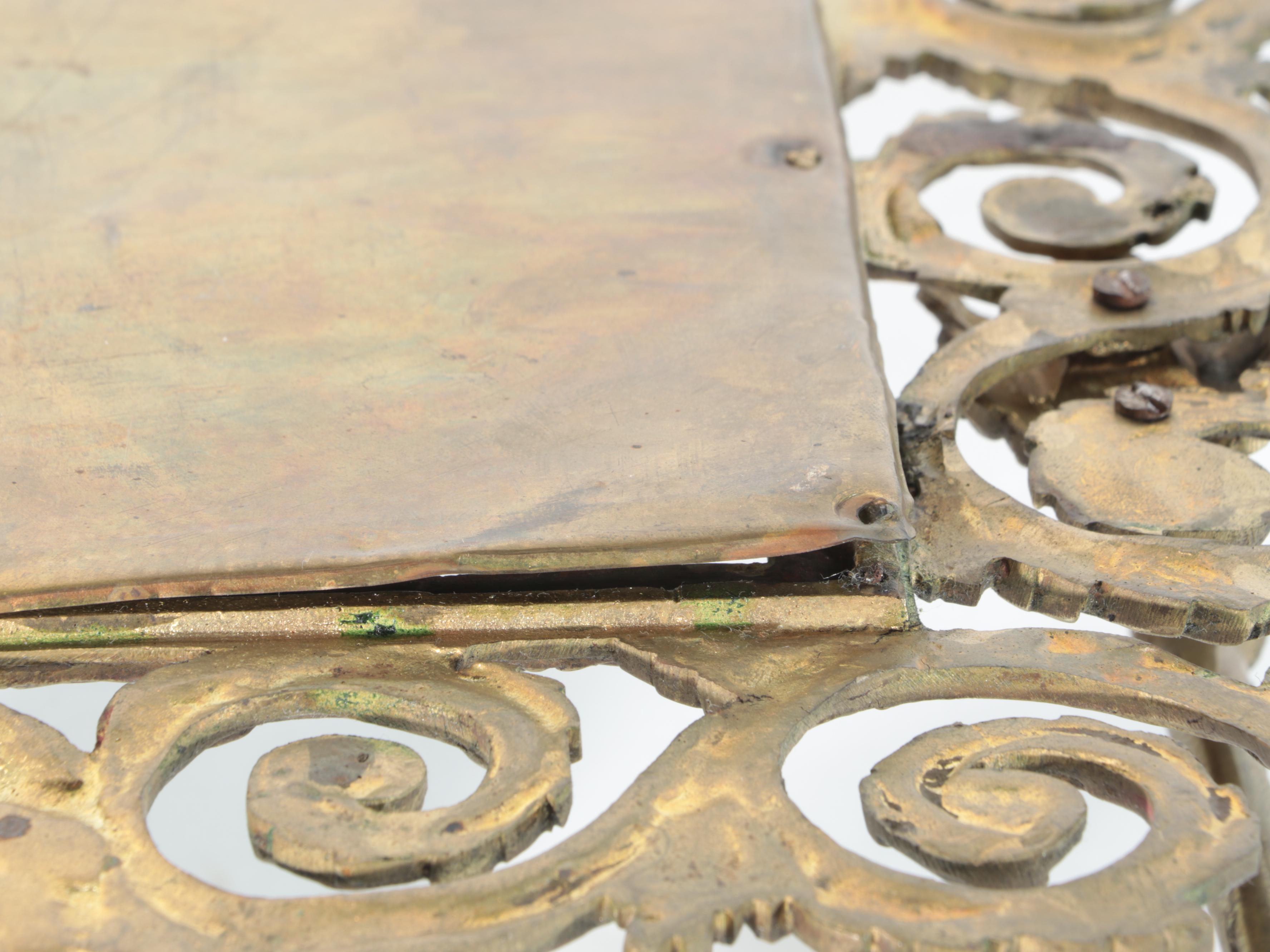 French Rococo Style Brass Wall Mirror with Five Candle Arms, Antique