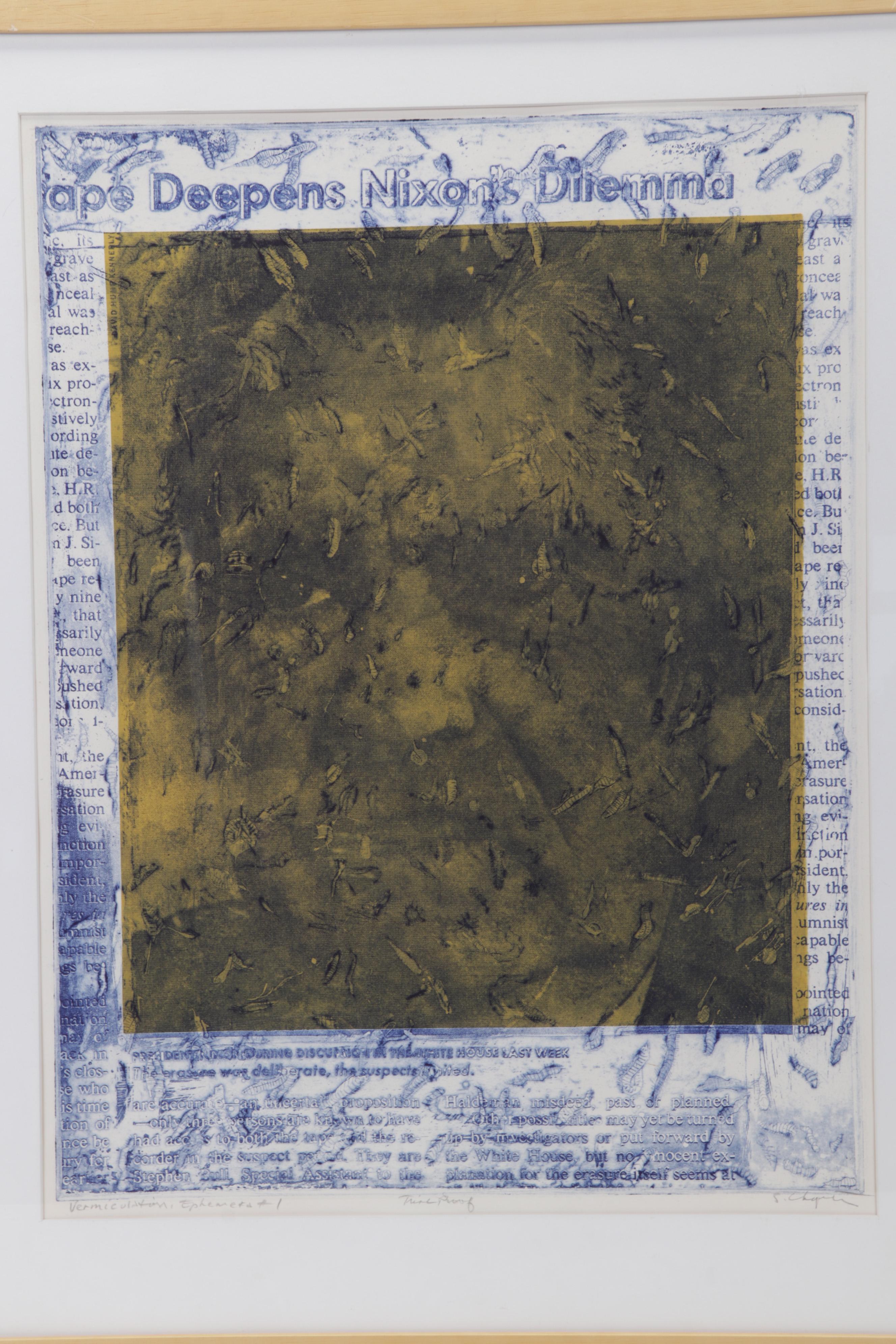 Sidney Chafetz Etching With Chine Collé "Vermiculation, Ephemera #1,"  1974