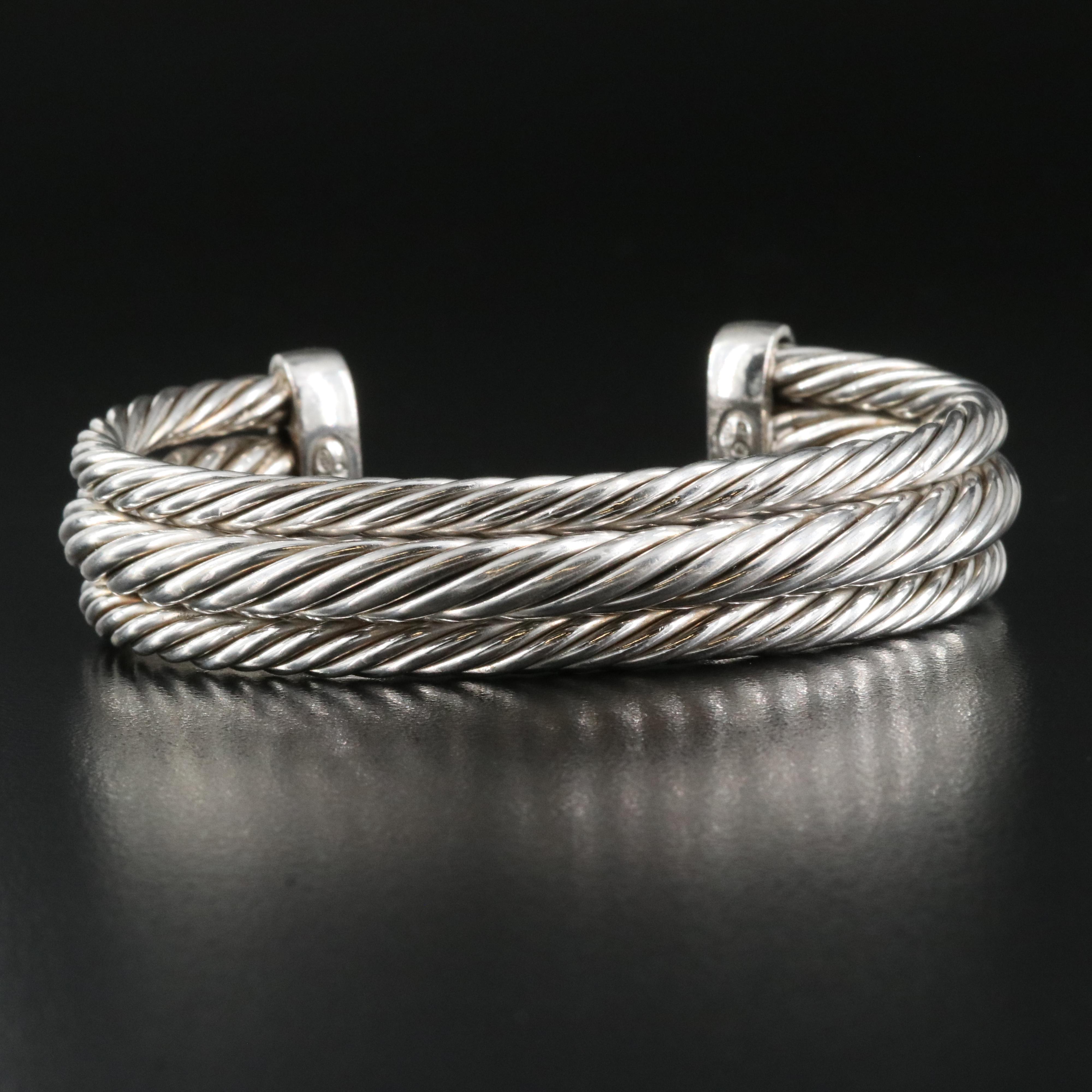 Italian Sterling Cubic Zirconia Triple-Row Cable Cuff