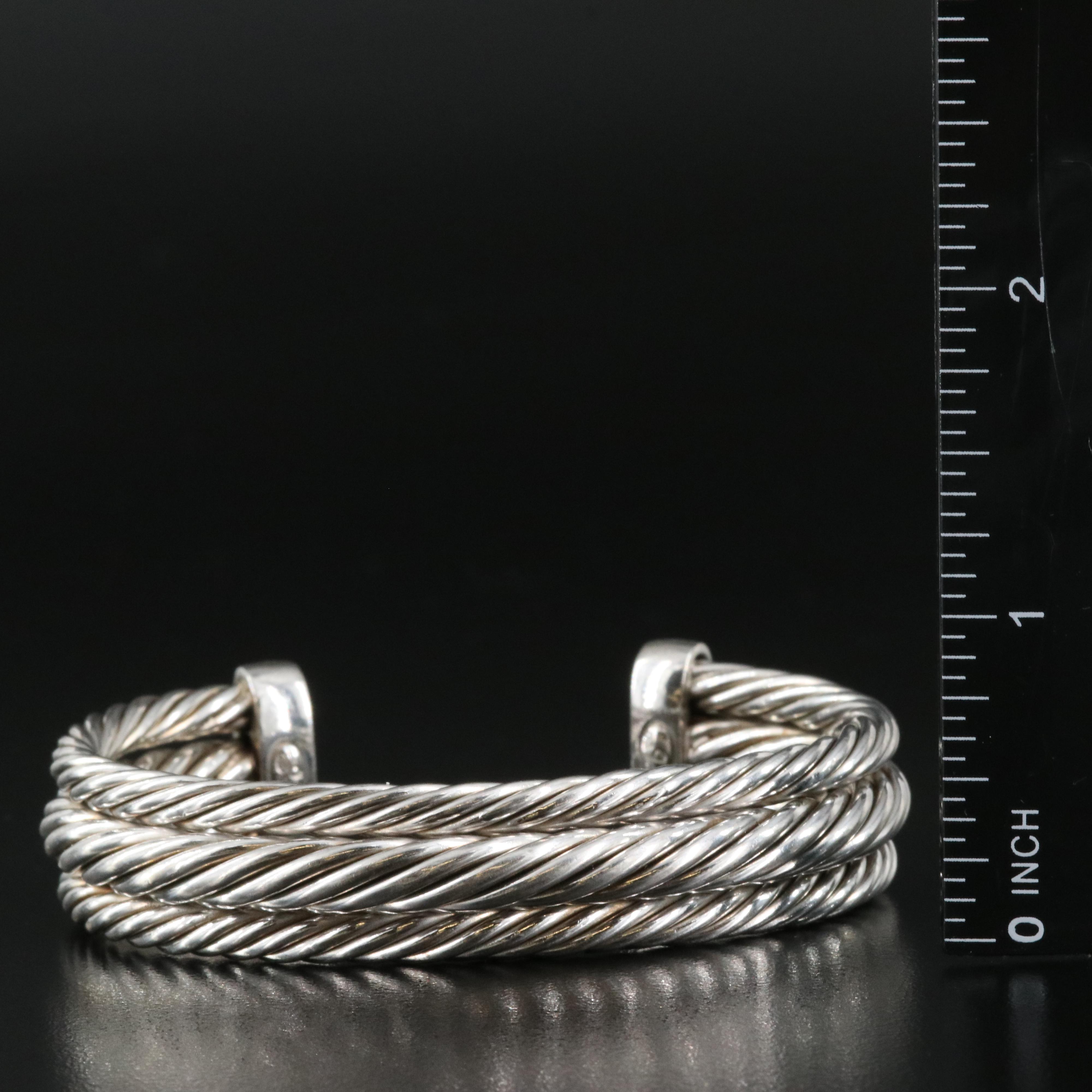 Italian Sterling Cubic Zirconia Triple-Row Cable Cuff