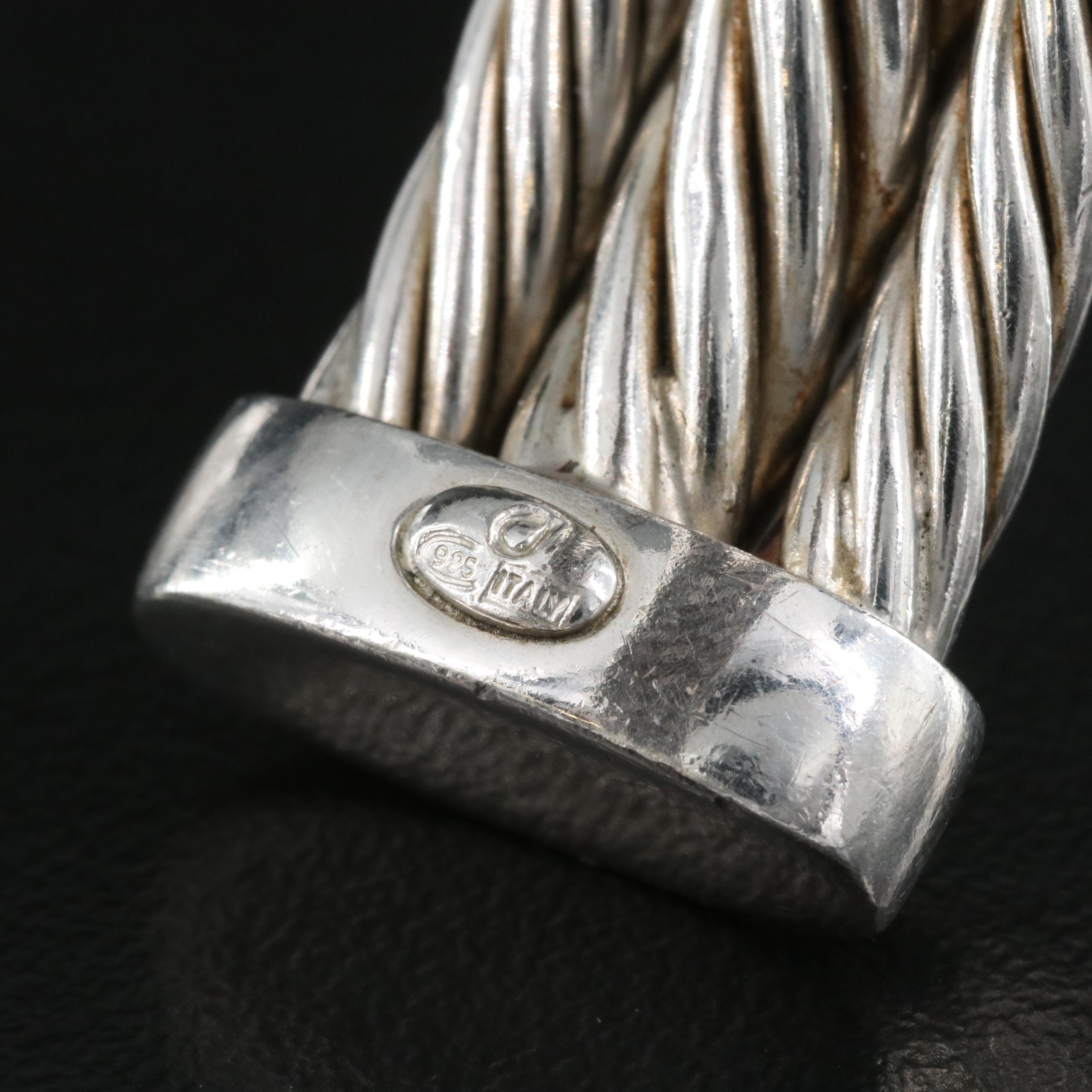 Italian Sterling Cubic Zirconia Triple-Row Cable Cuff