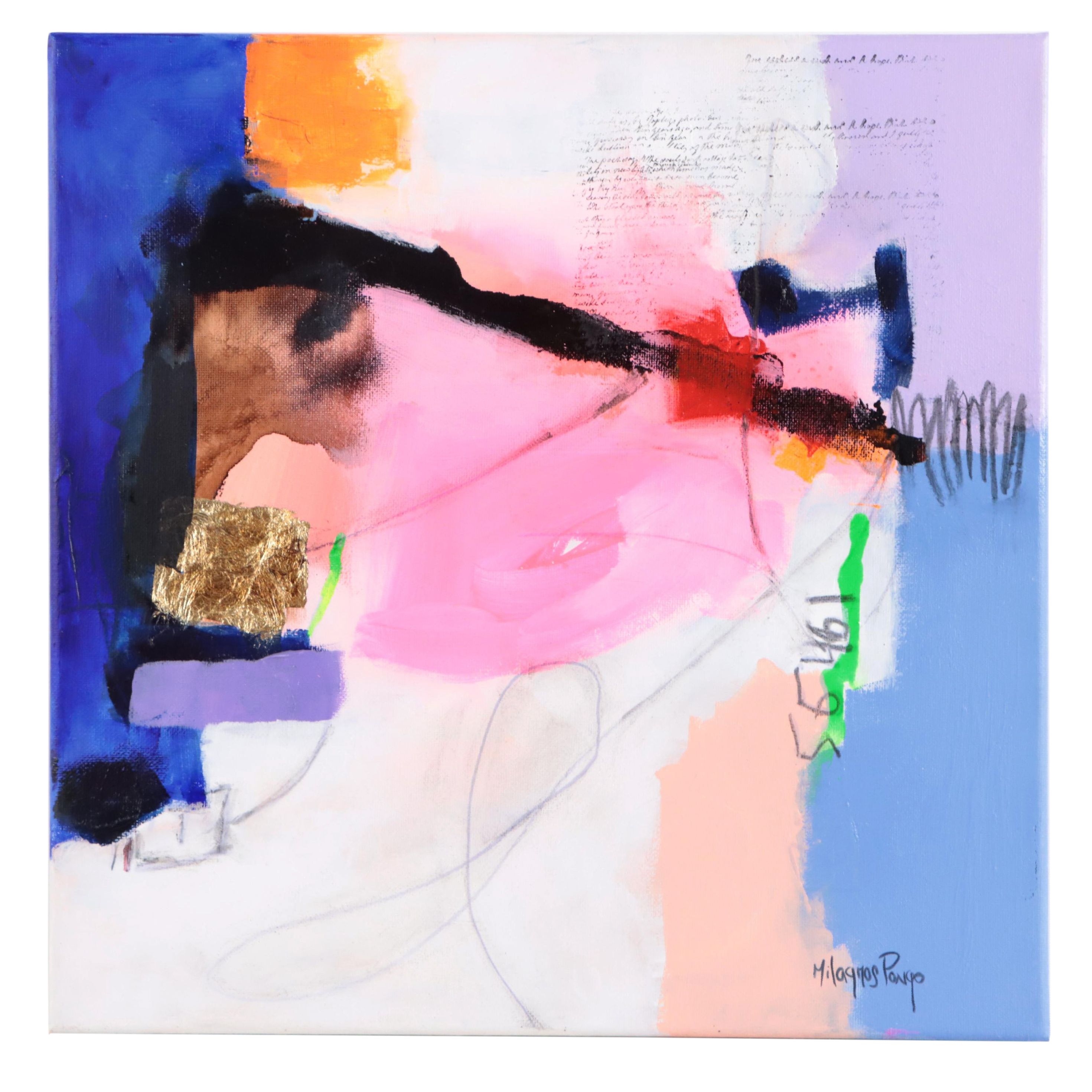 Milagros Pongo Mixed Media Painting "Last Quarter Moon," 21st Century