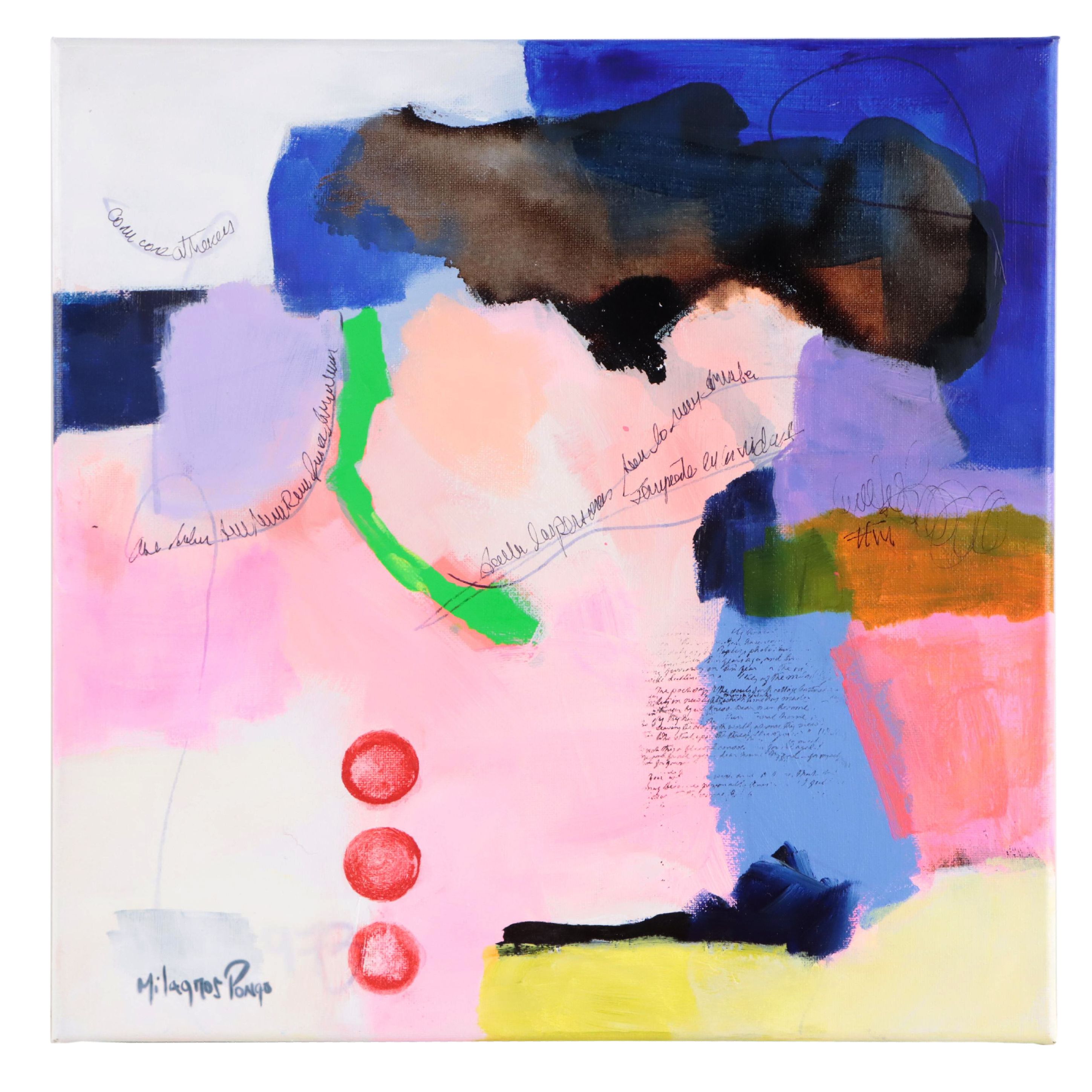 Milagros Pongo Mixed Media Painting "New Moon," 21st Century