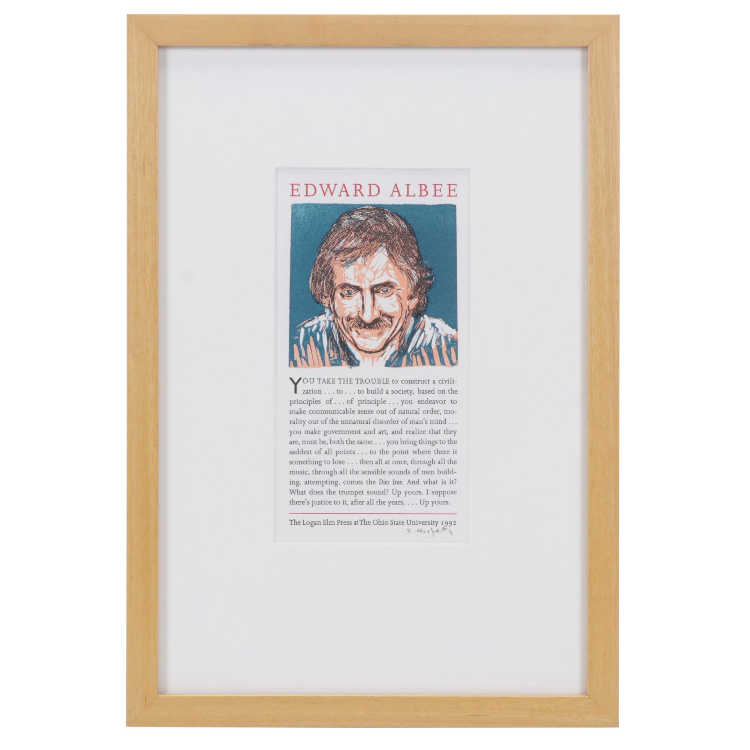 Sidney Chafetz Woodcut "Edward Albee," 1992