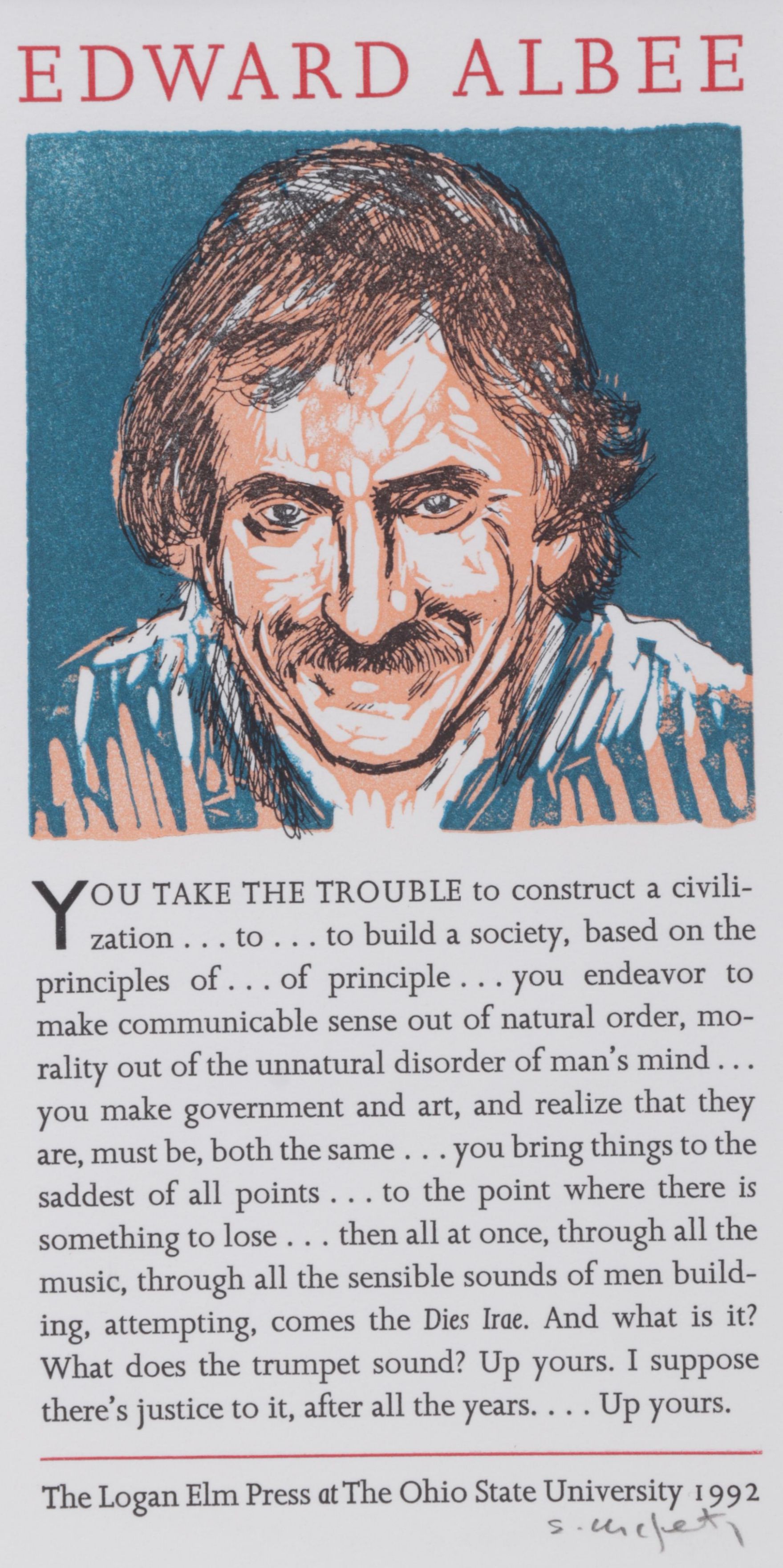 Sidney Chafetz Woodcut "Edward Albee," 1992