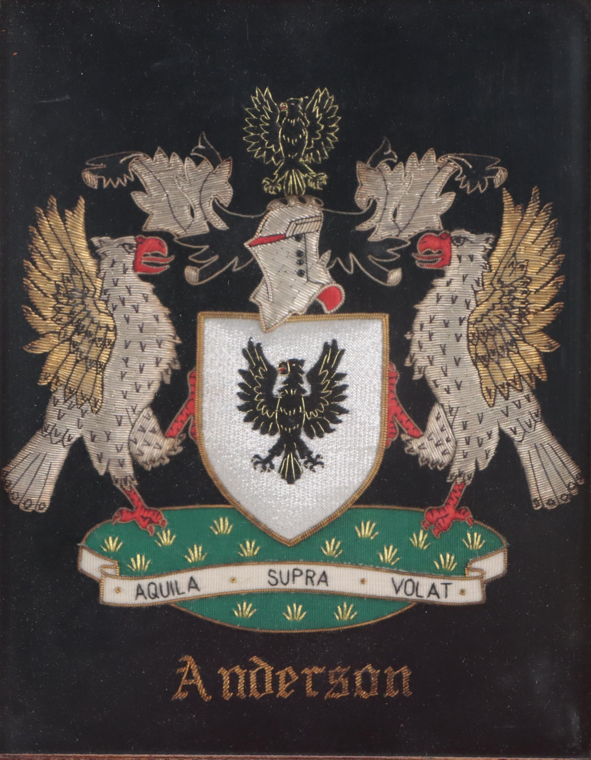 Framed "Anderson" Embroidered Coat of Arms