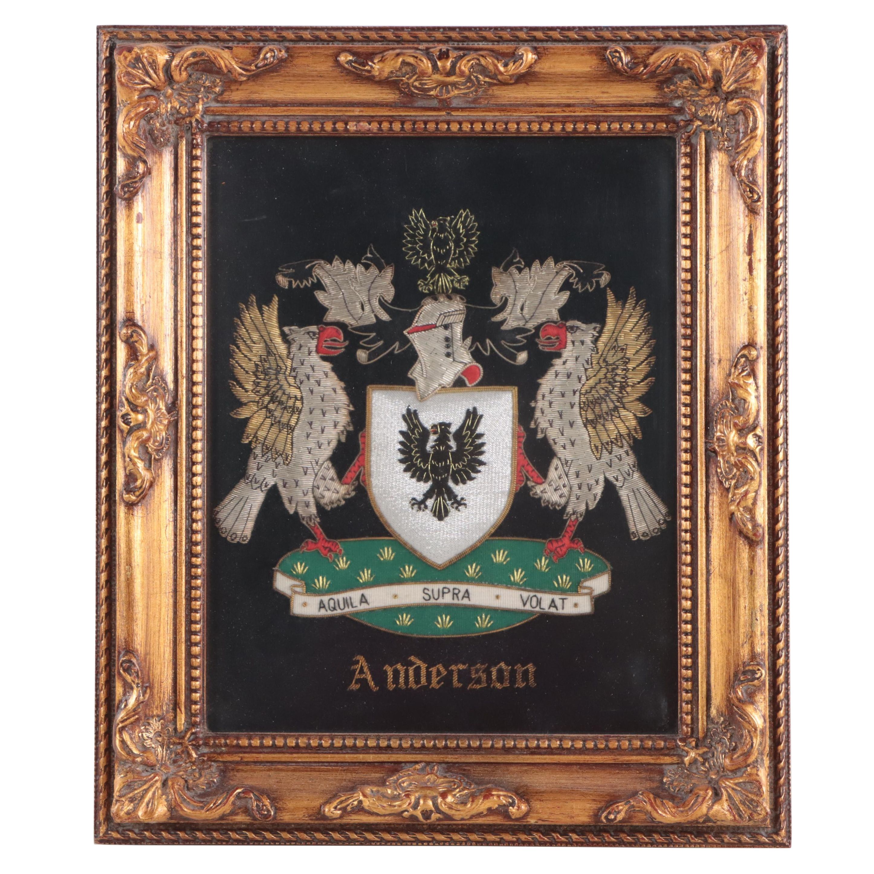 Framed "Anderson" Embroidered Coat of Arms