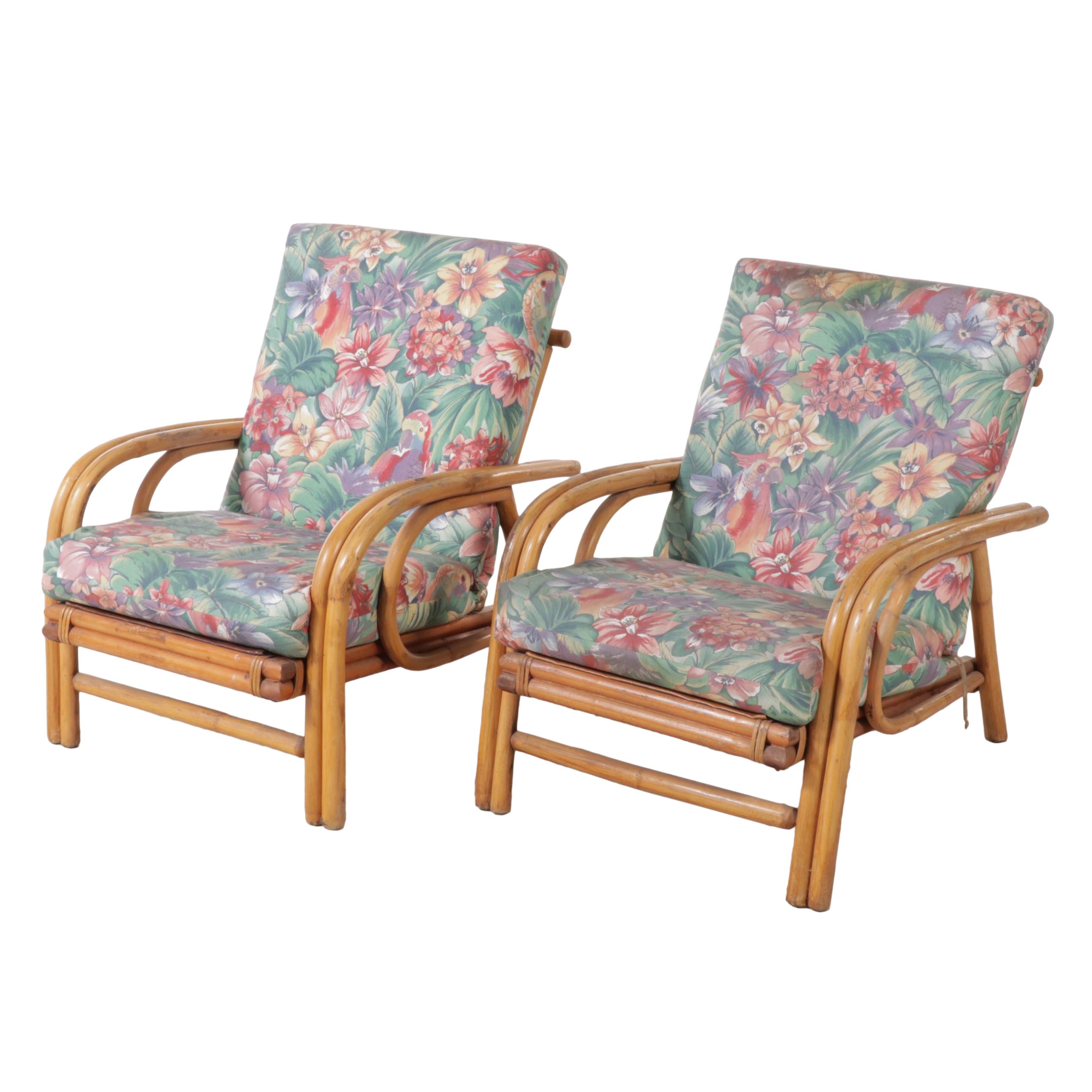 Pair of Rattan Patio Lounge Chairs, Mid to Late 20th Century