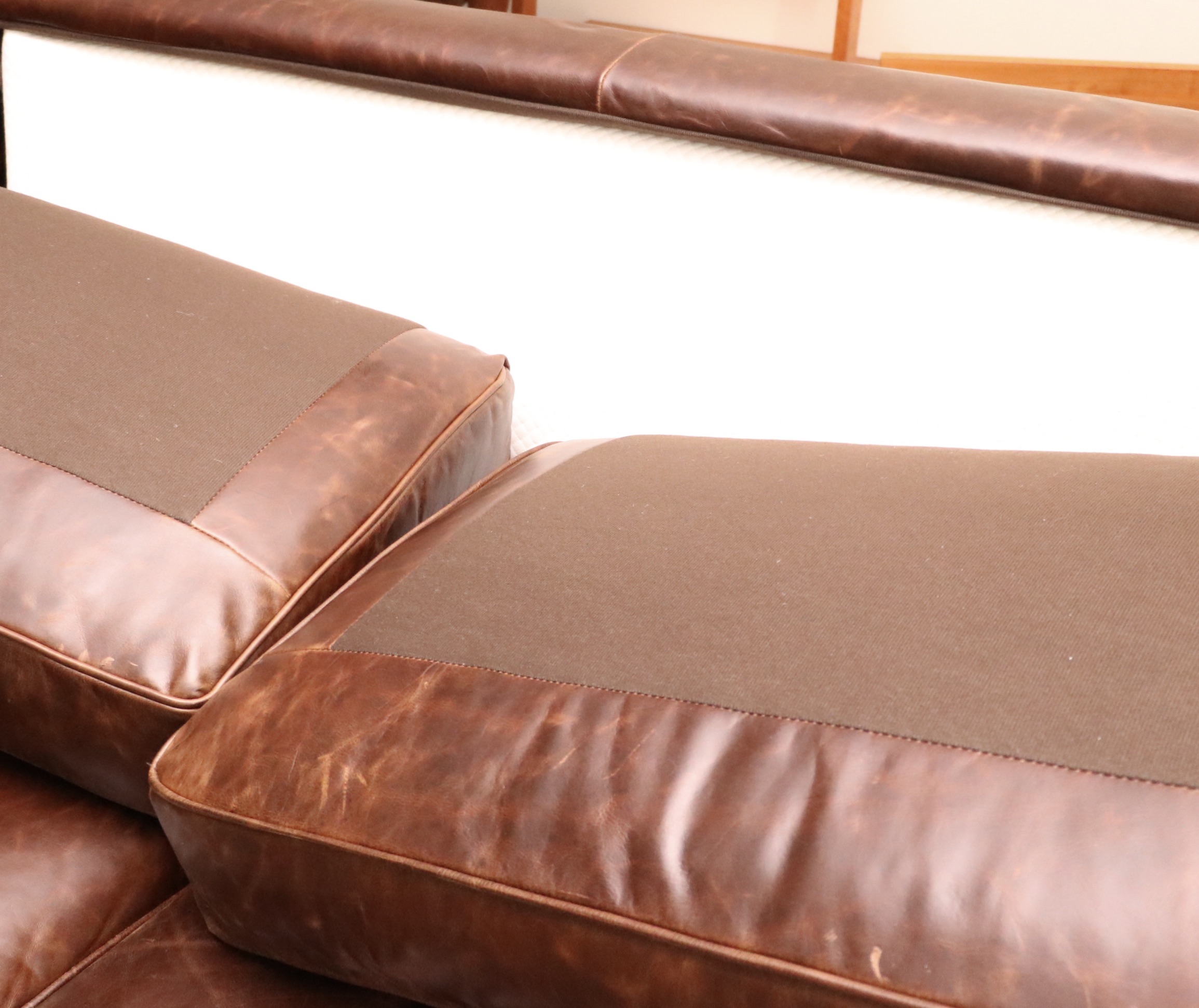 Restoration Hardware "Lancaster" Leather Sleeper Sofa and Ottoman