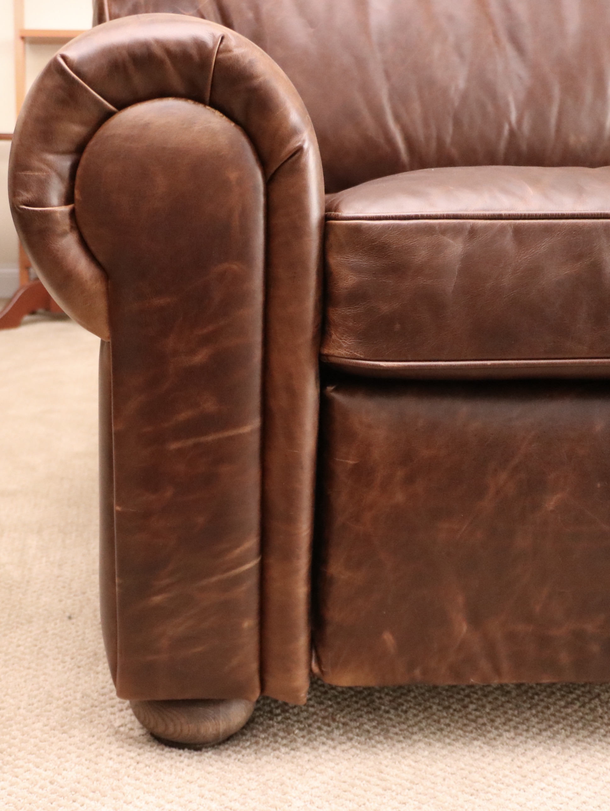 Restoration Hardware "Lancaster" Leather Sleeper Sofa and Ottoman