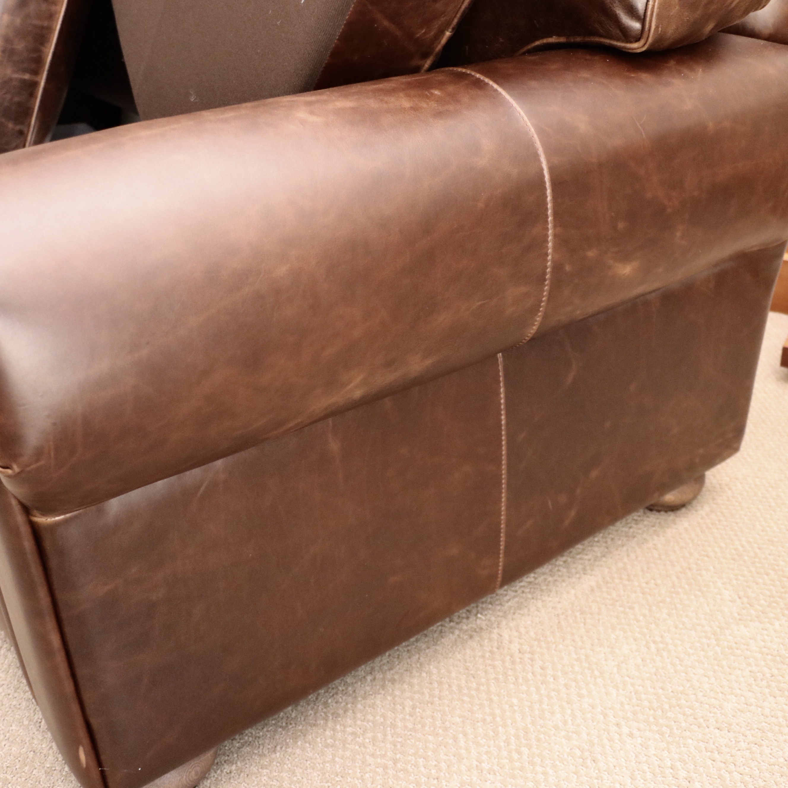 Restoration Hardware "Lancaster" Leather Sleeper Sofa and Ottoman