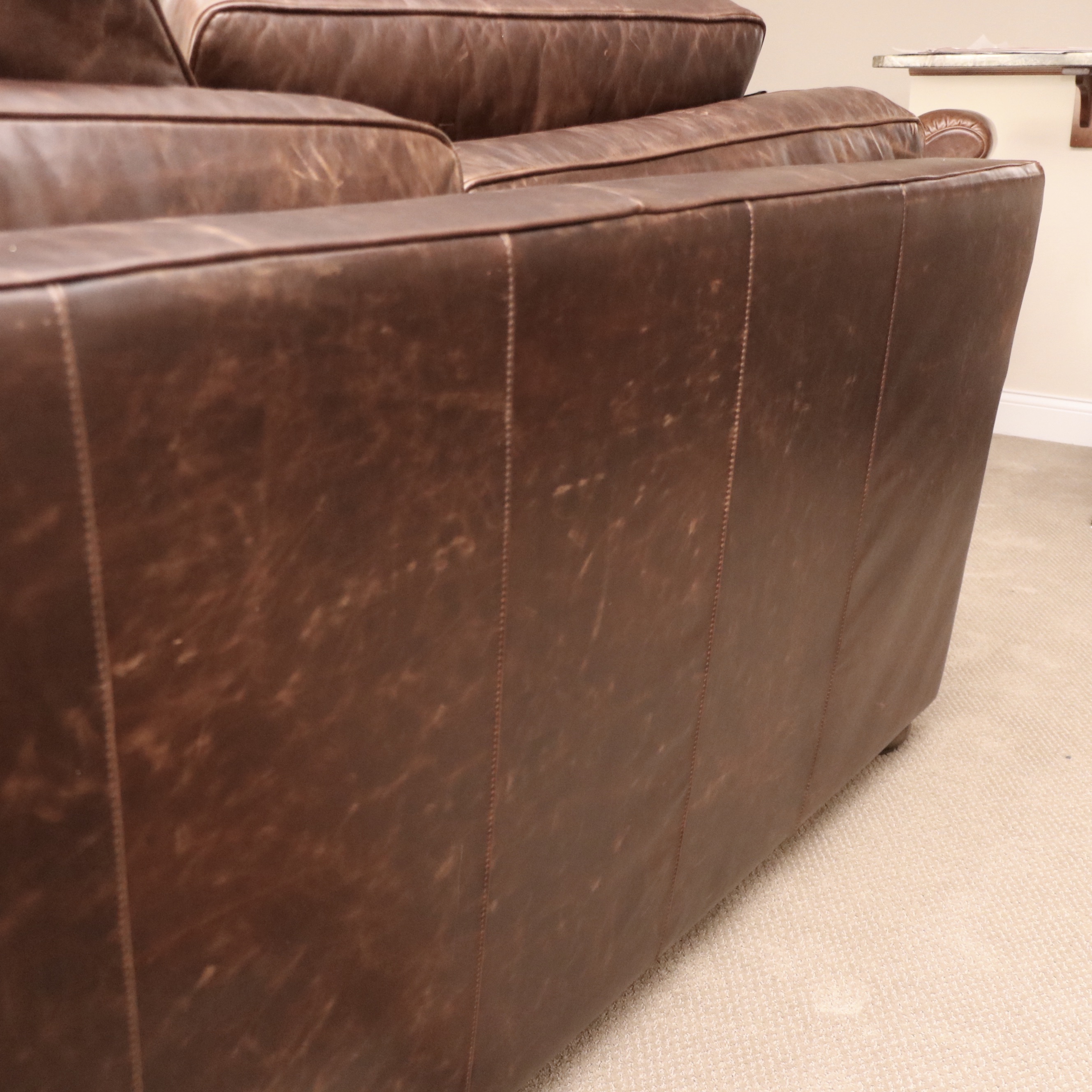 Restoration Hardware "Lancaster" Leather Sleeper Sofa and Ottoman