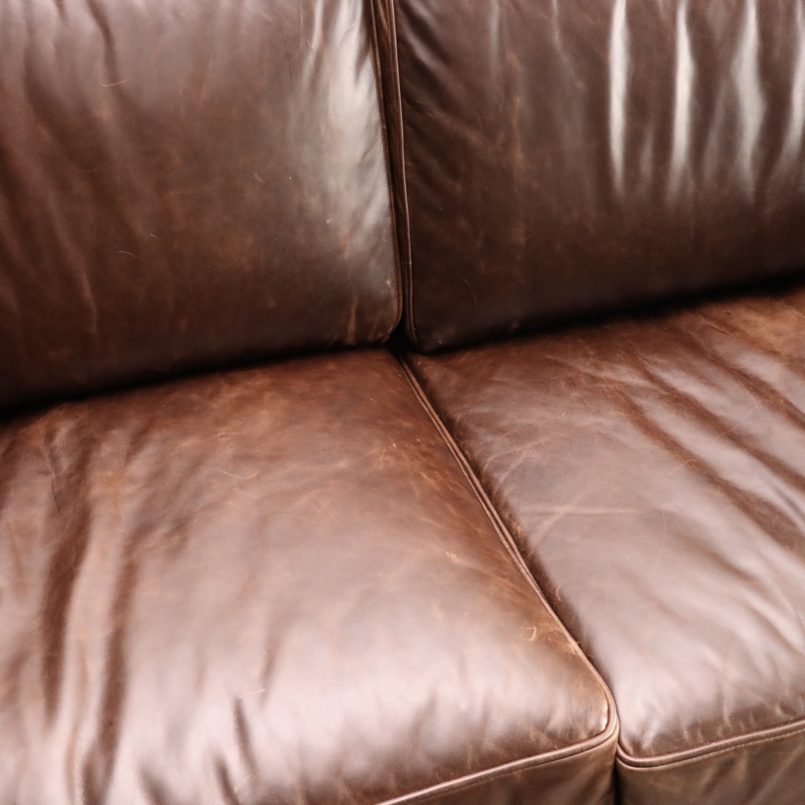 Restoration Hardware "Lancaster" Leather Sleeper Sofa and Ottoman