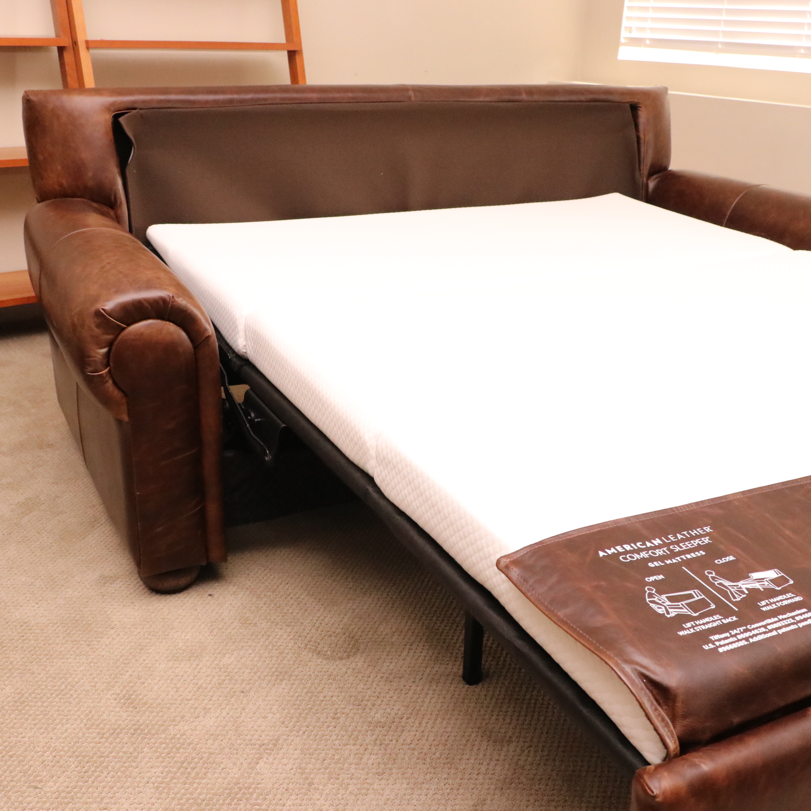 Restoration Hardware "Lancaster" Leather Sleeper Sofa and Ottoman