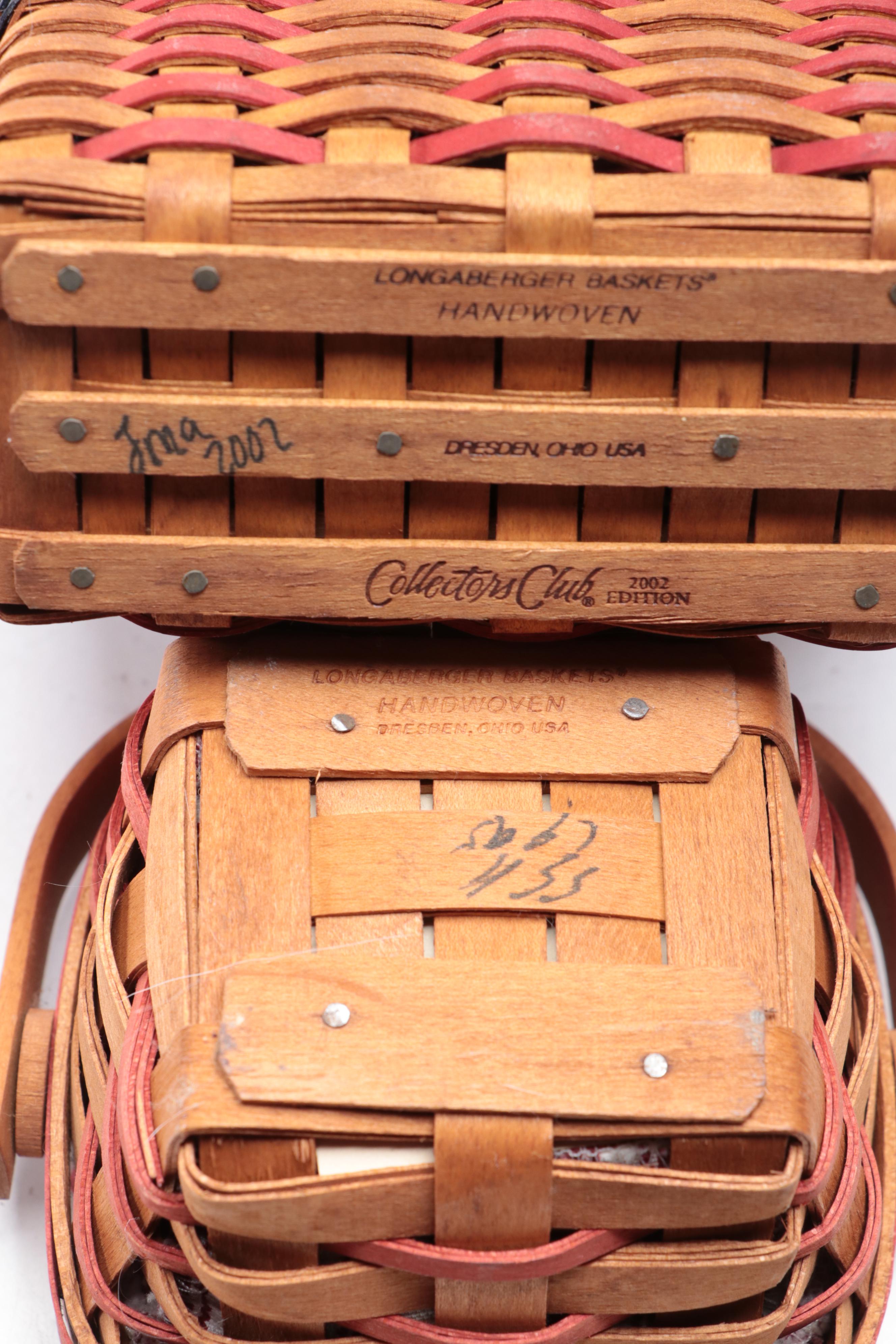 Longaberger Handwoven Maple Baskets Including 2002 Collector's Club