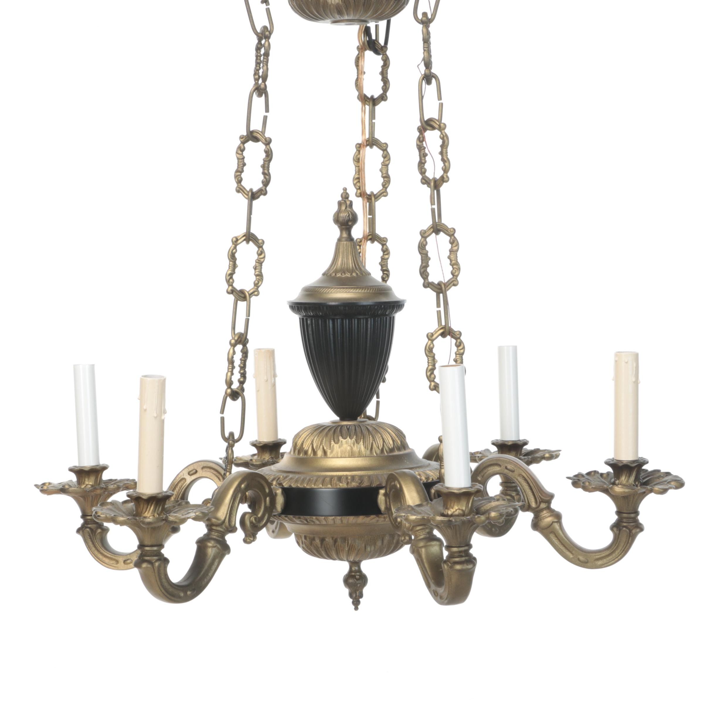 French Neoclassical Style Cast Metal Six-Arm Chandelier